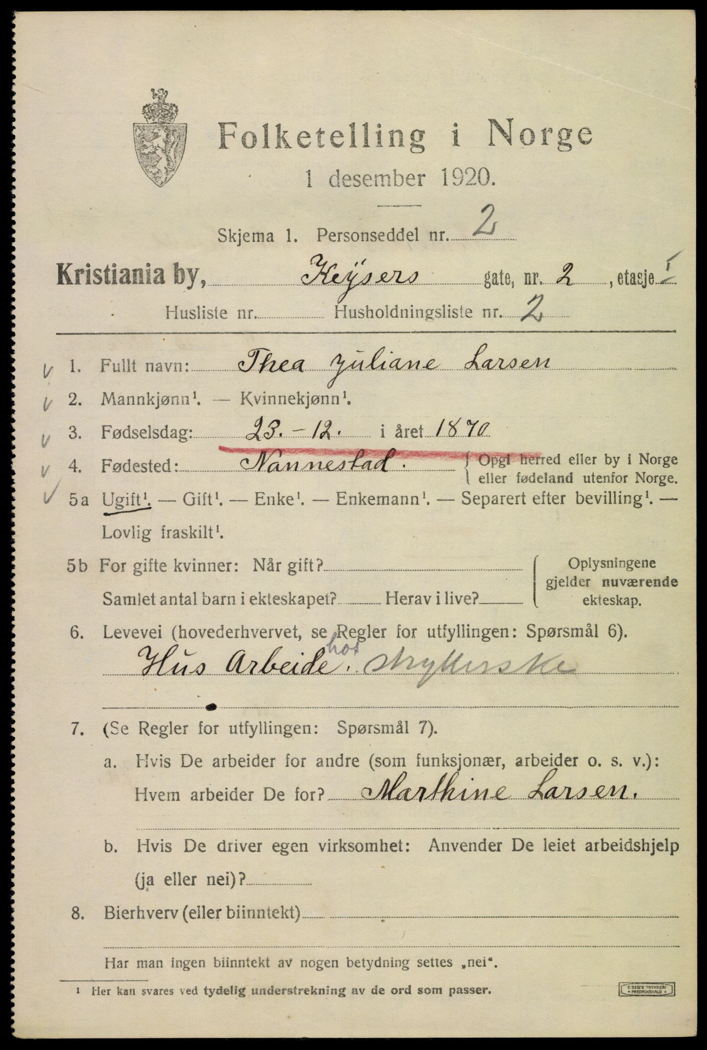 SAO, 1920 census for Kristiania, 1920, p. 331533