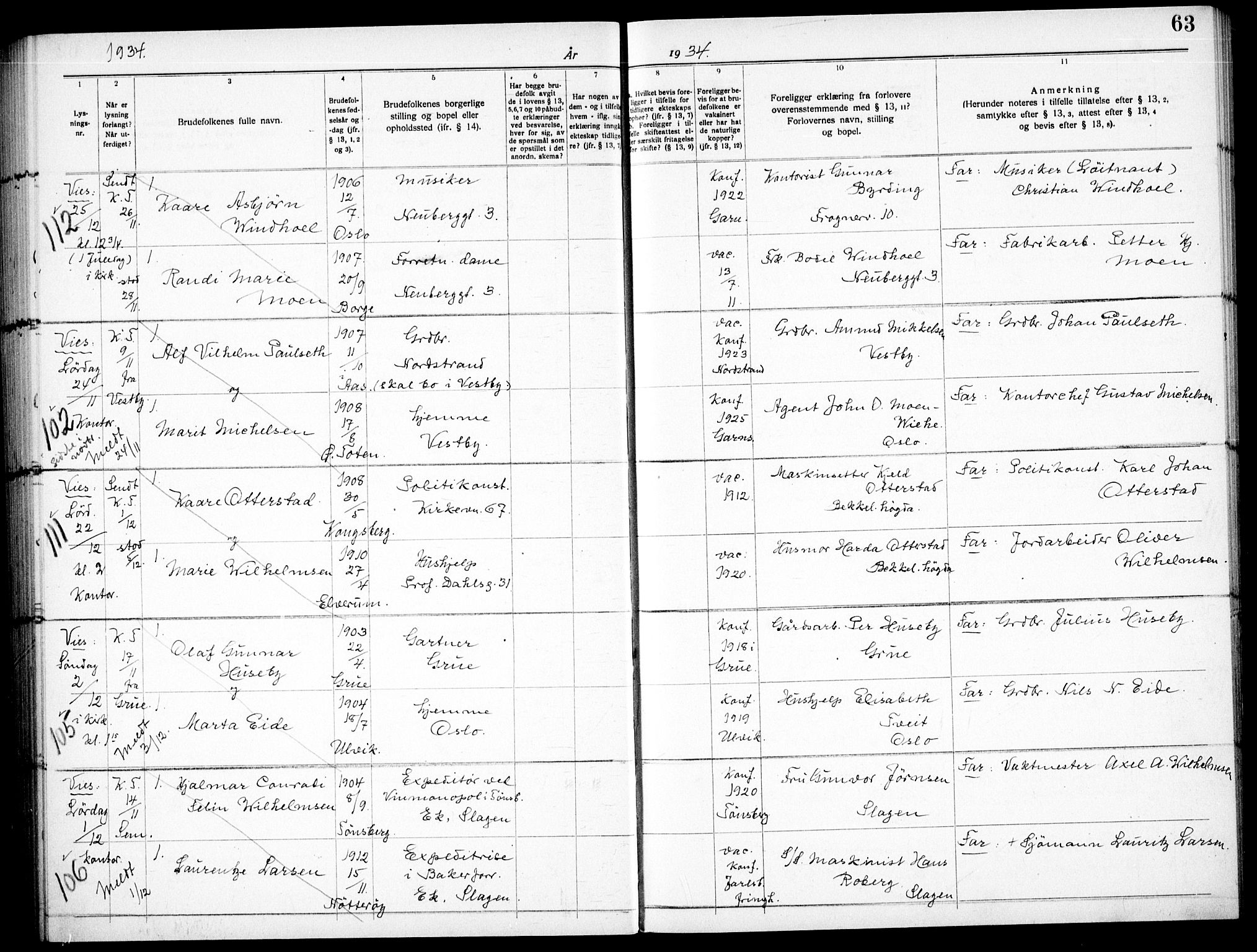 Garnisonsmenigheten Kirkebøker, AV/SAO-A-10846/H/Ha/L0011: Banns register no. I 11, 1932-1936, p. 63