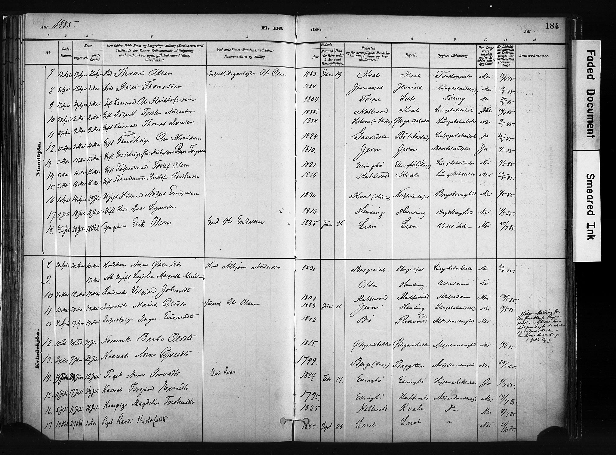 Vang prestekontor, Valdres, SAH/PREST-140/H/Ha/L0008: Parish register (official) no. 8, 1882-1910, p. 184