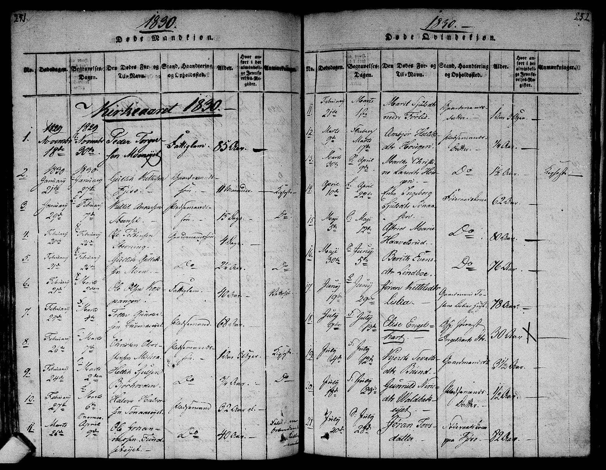 Flesberg kirkebøker, AV/SAKO-A-18/F/Fa/L0005: Parish register (official) no. I 5, 1816-1834, p. 251-252