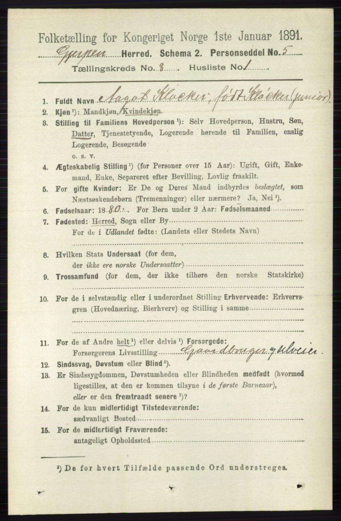 RA, 1891 census for 0812 Gjerpen, 1891, p. 4015