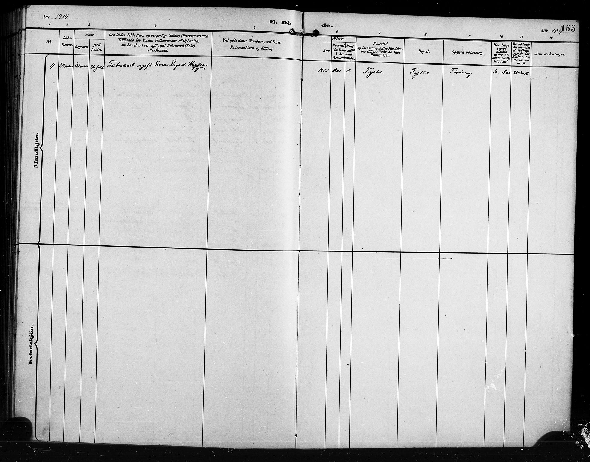 Samnanger Sokneprestembete, SAB/A-77501/H/Hab: Parish register (copy) no. A 3, 1898-1914, p. 155