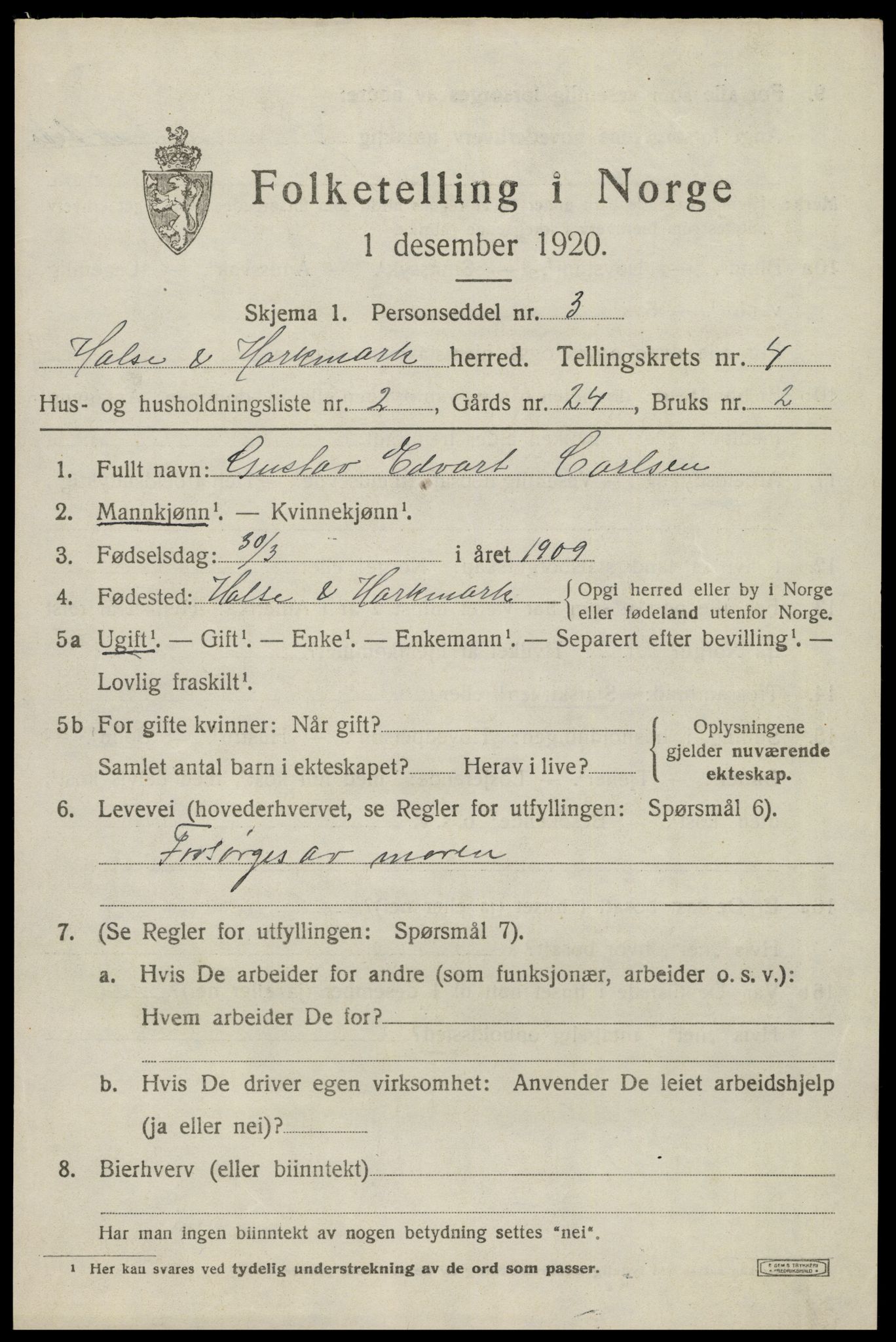 SAK, 1920 census for Halse og Harkmark, 1920, p. 2858