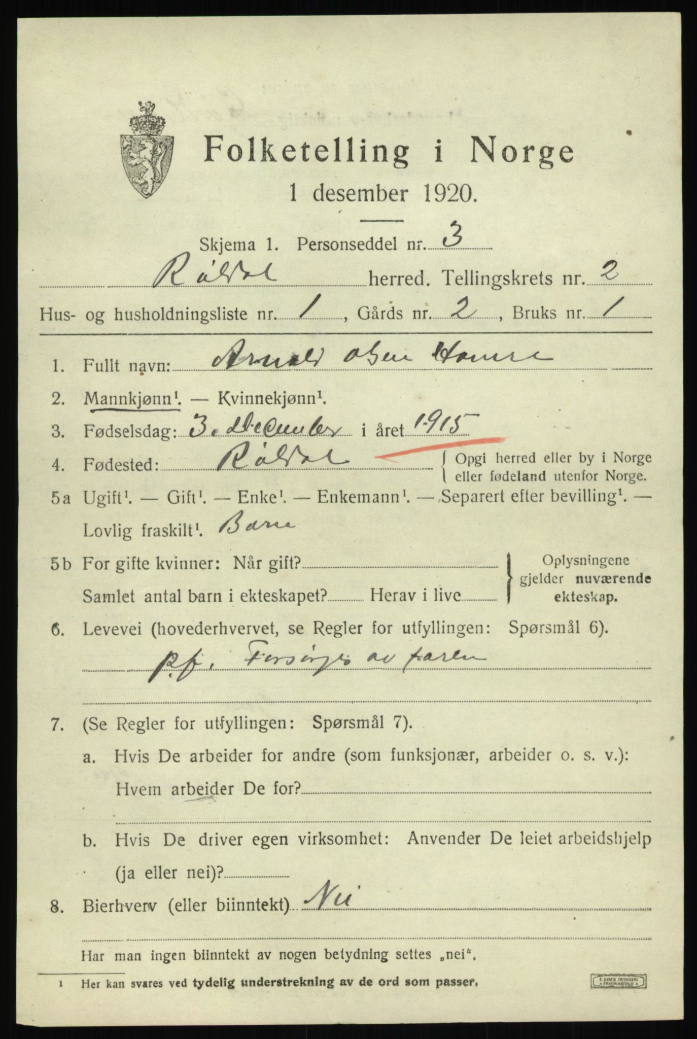 SAB, 1920 census for Røldal, 1920, p. 753