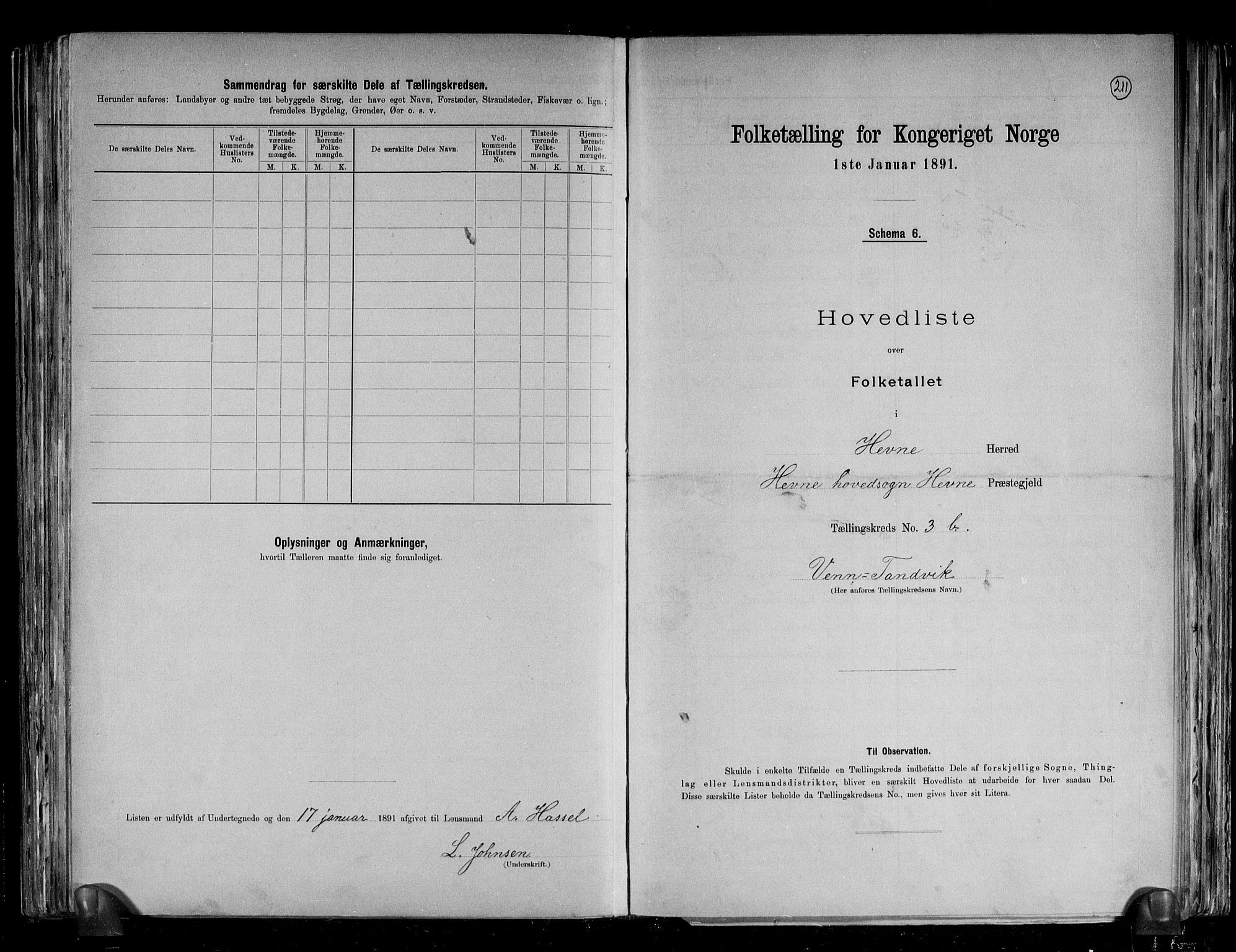 RA, 1891 census for 1612 Hemne, 1891, p. 11