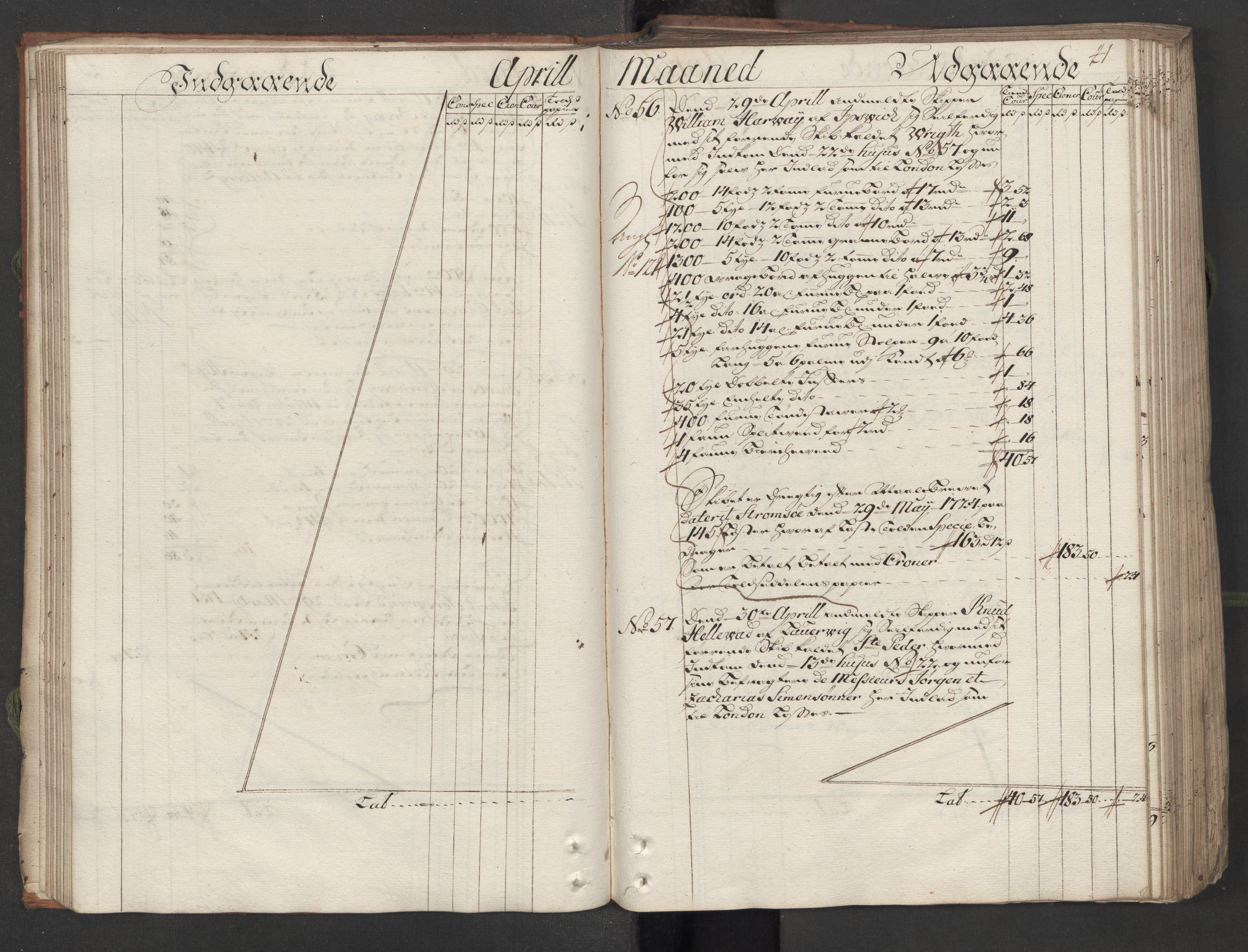 Generaltollkammeret, tollregnskaper, AV/RA-EA-5490/R12/L0009/0001: Tollregnskaper Langesund / Hovedtollbok, 1733, p. 40b-41a