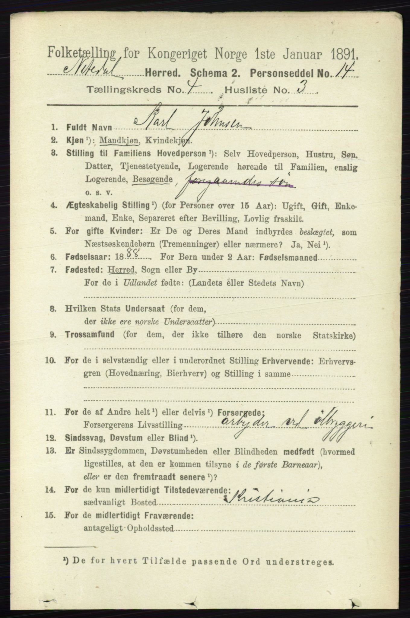 RA, 1891 census for 0233 Nittedal, 1891, p. 1724