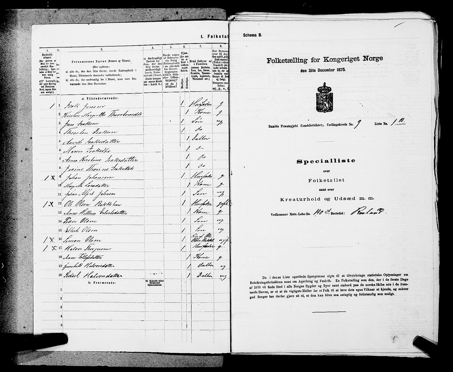 SAKO, 1875 census for 0814L Bamble/Bamble, 1875, p. 1178