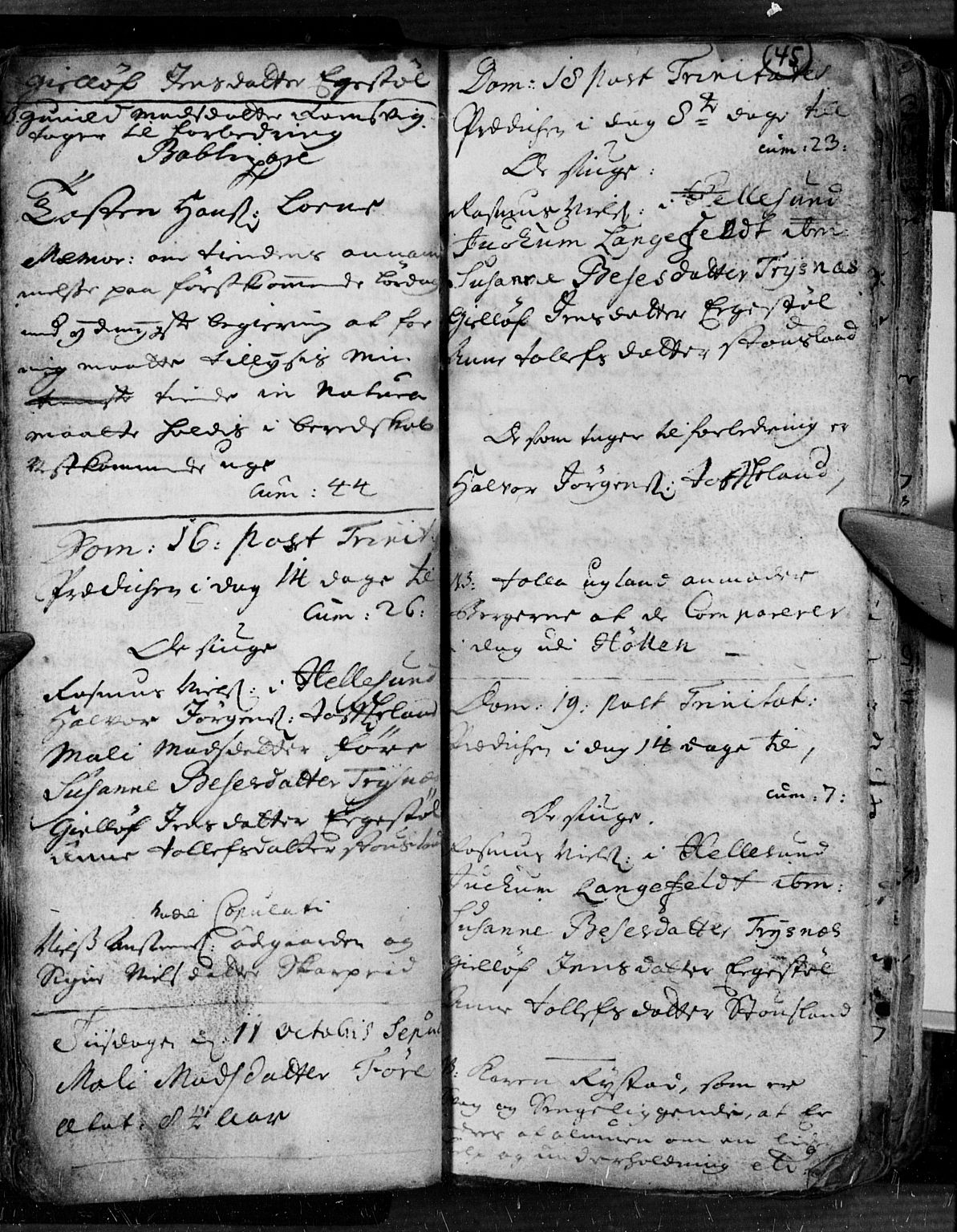 Søgne sokneprestkontor, SAK/1111-0037/F/Fa/Fab/L0001: Parish register (official) no. A 1, 1716-1740, p. 45