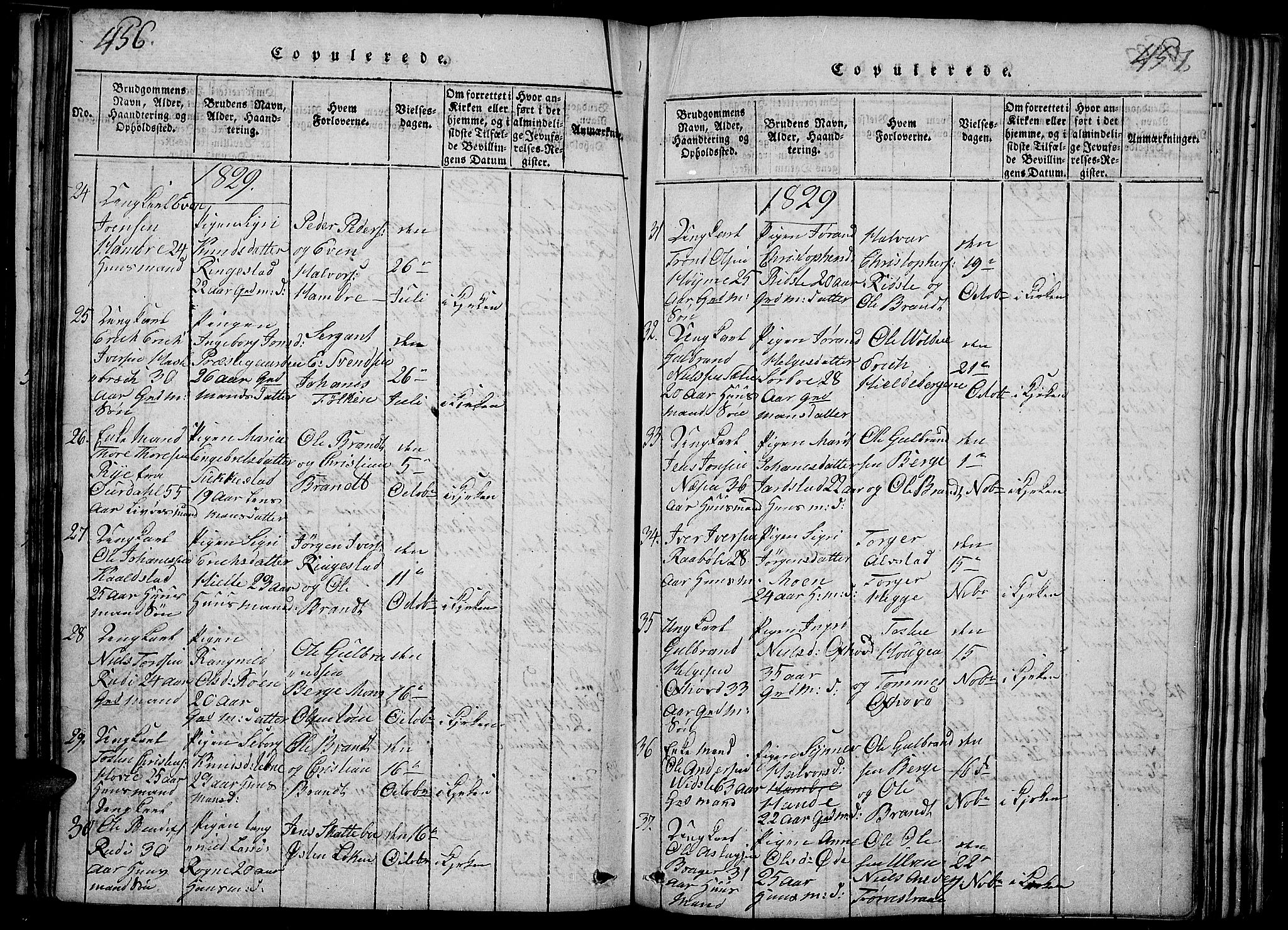 Slidre prestekontor, SAH/PREST-134/H/Ha/Haa/L0002: Parish register (official) no. 2, 1814-1830, p. 456-457