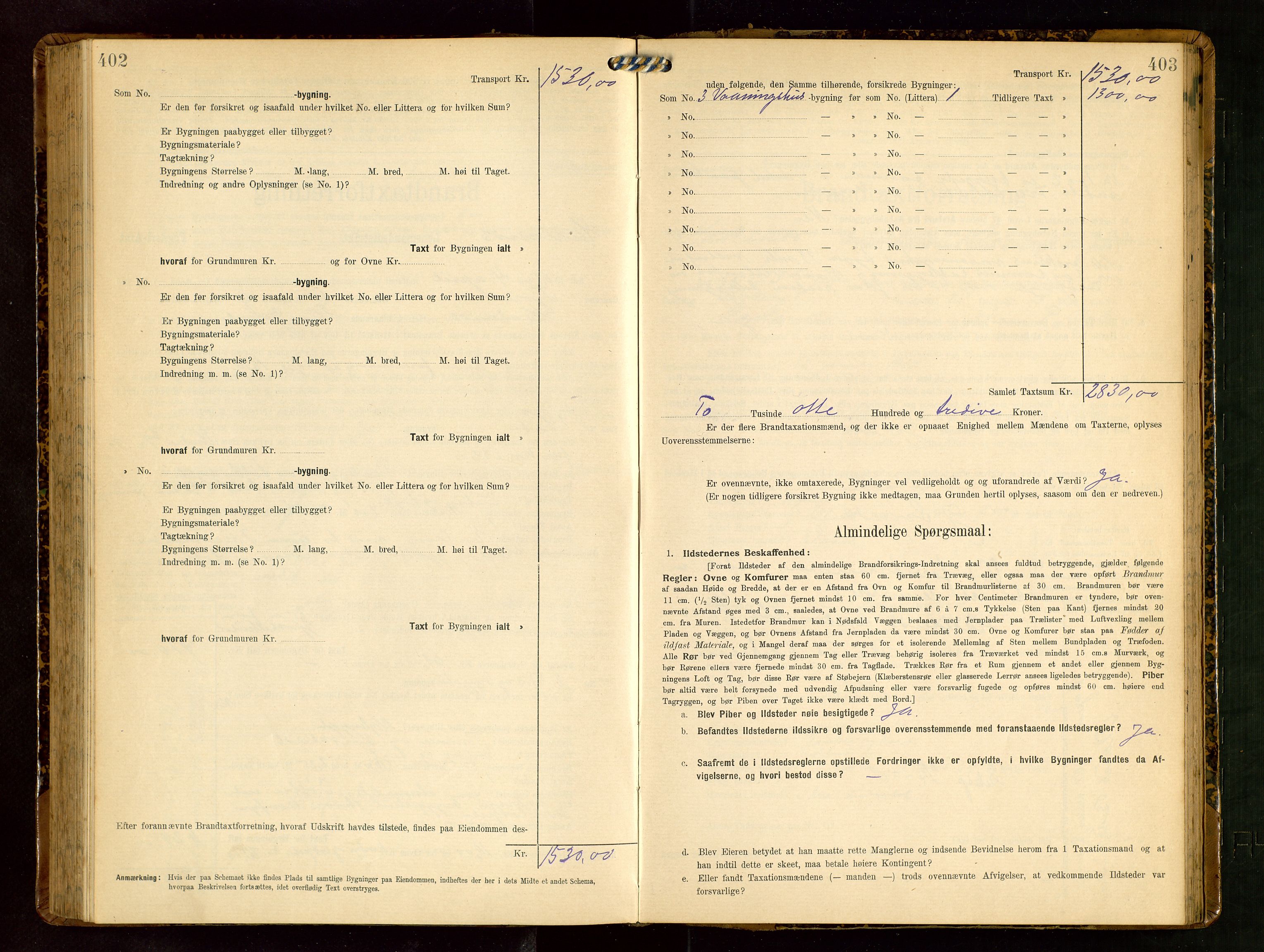 Håland lensmannskontor, AV/SAST-A-100100/Gob/L0003: Branntakstprotokoll - skjematakst. Register i boken., 1909-1910, p. 402-403