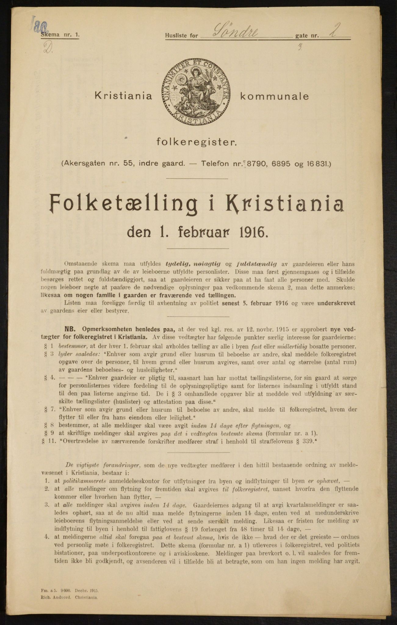 OBA, Municipal Census 1916 for Kristiania, 1916, p. 109292