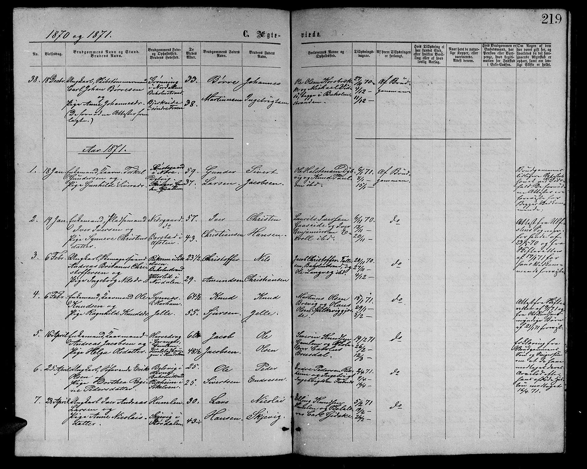 Ministerialprotokoller, klokkerbøker og fødselsregistre - Møre og Romsdal, AV/SAT-A-1454/528/L0428: Parish register (copy) no. 528C09, 1864-1880, p. 219