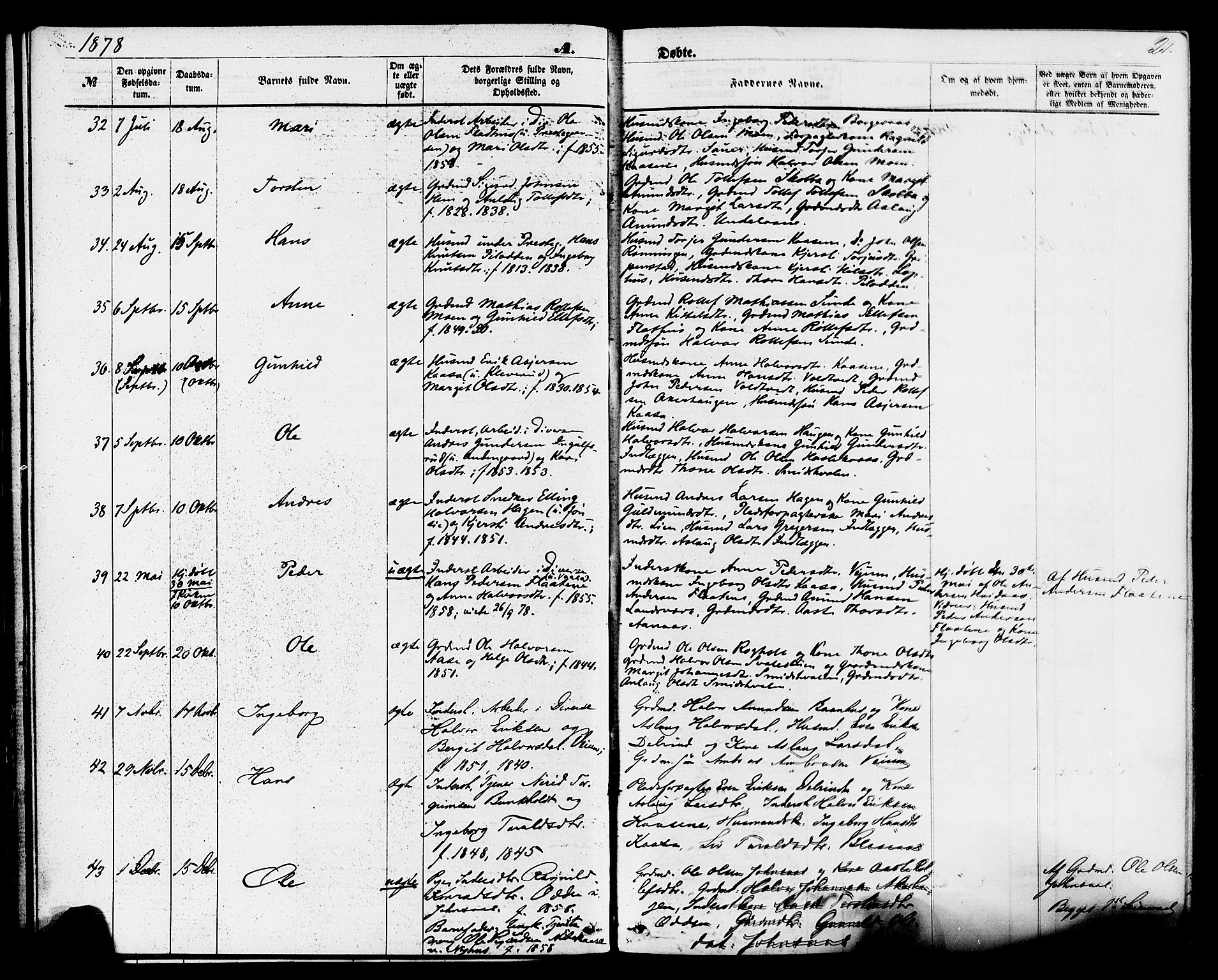 Sauherad kirkebøker, SAKO/A-298/F/Fa/L0008: Parish register (official) no. I 8, 1873-1886, p. 21