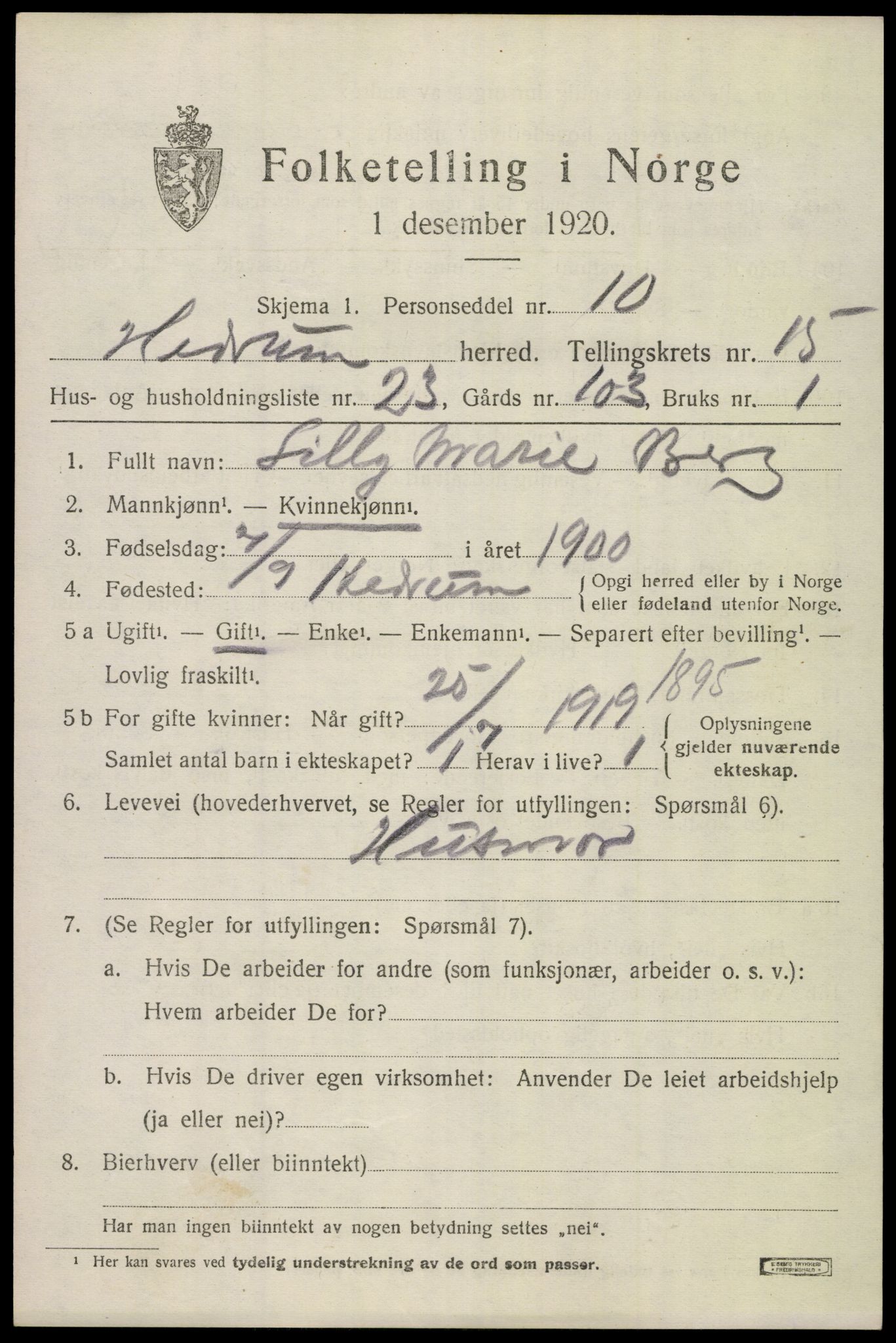 SAKO, 1920 census for Hedrum, 1920, p. 10217