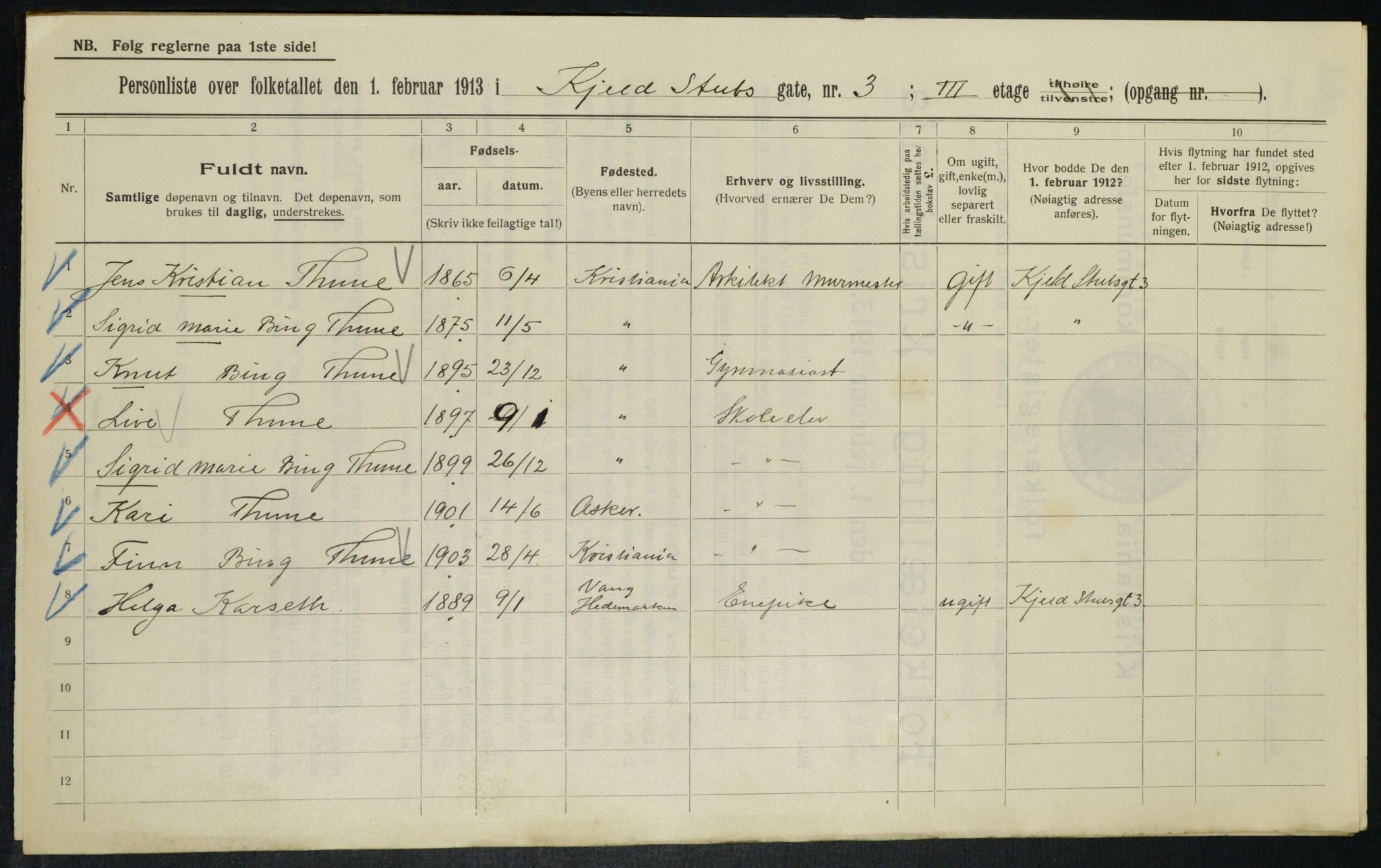 OBA, Municipal Census 1913 for Kristiania, 1913, p. 51224