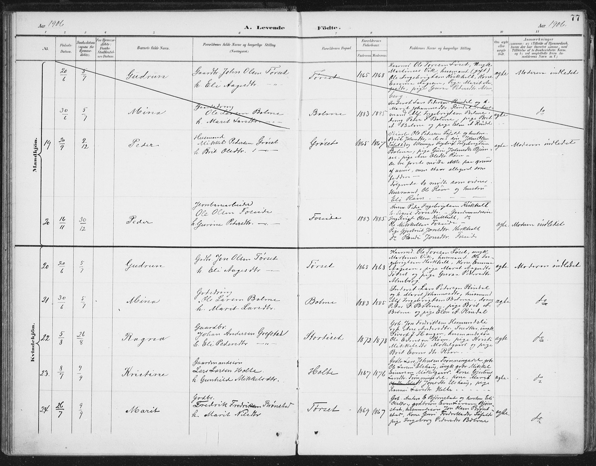 Ministerialprotokoller, klokkerbøker og fødselsregistre - Møre og Romsdal, AV/SAT-A-1454/598/L1072: Parish register (official) no. 598A06, 1896-1910, p. 77