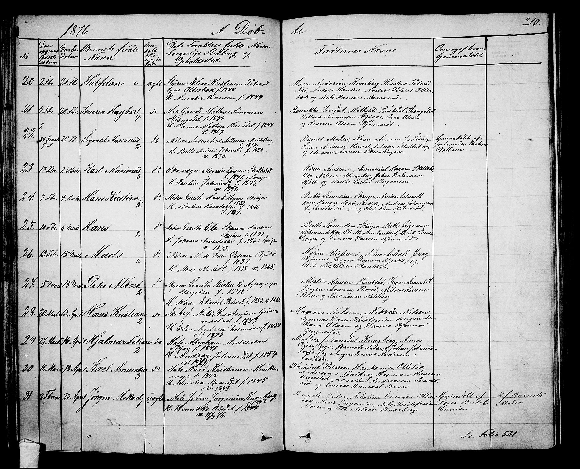 Nøtterøy kirkebøker, AV/SAKO-A-354/G/Ga/L0002: Parish register (copy) no. I 2, 1860-1877, p. 210