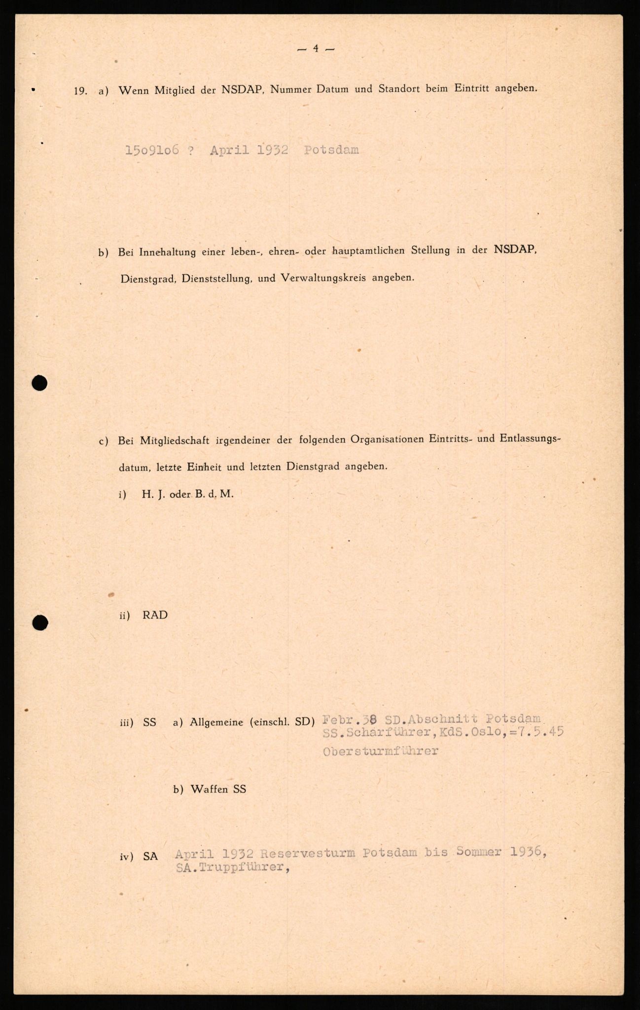 Forsvaret, Forsvarets overkommando II, AV/RA-RAFA-3915/D/Db/L0018: CI Questionaires. Tyske okkupasjonsstyrker i Norge. Tyskere., 1945-1946, p. 80