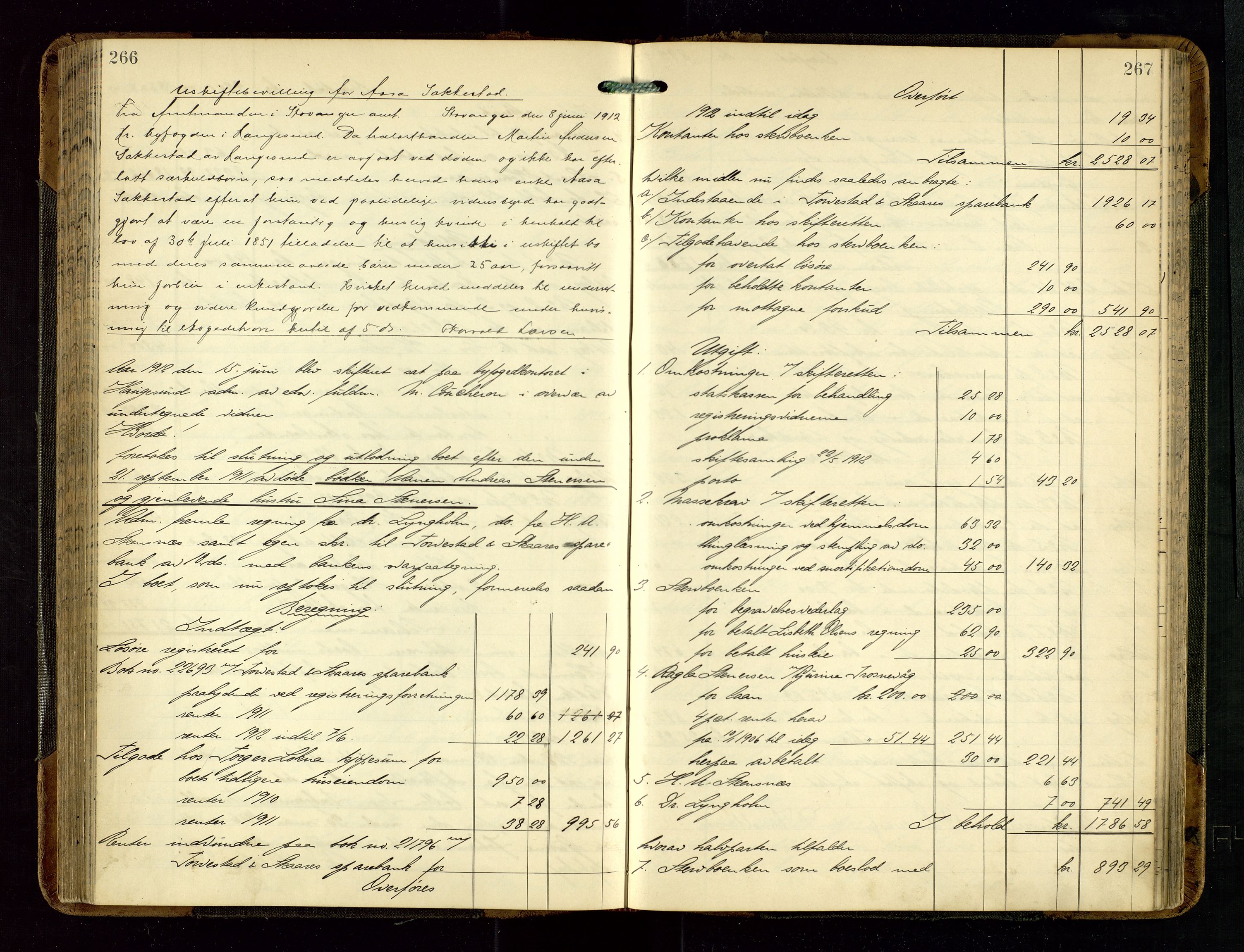 Haugesund tingrett, SAST/A-101415/01/IV/IVD/L0002: Skifteutlodningsprotokoll, med register, 1904-1915, p. 266-267