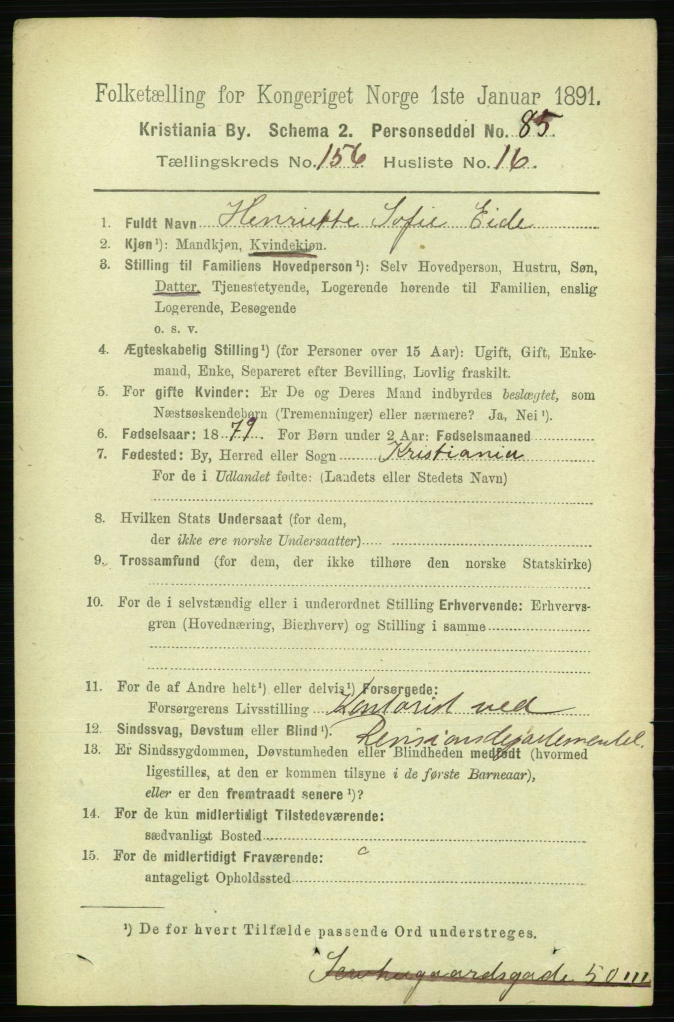 RA, 1891 census for 0301 Kristiania, 1891, p. 89167