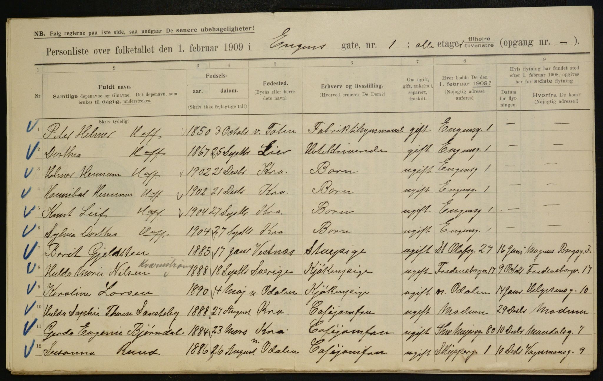 OBA, Municipal Census 1909 for Kristiania, 1909, p. 19604