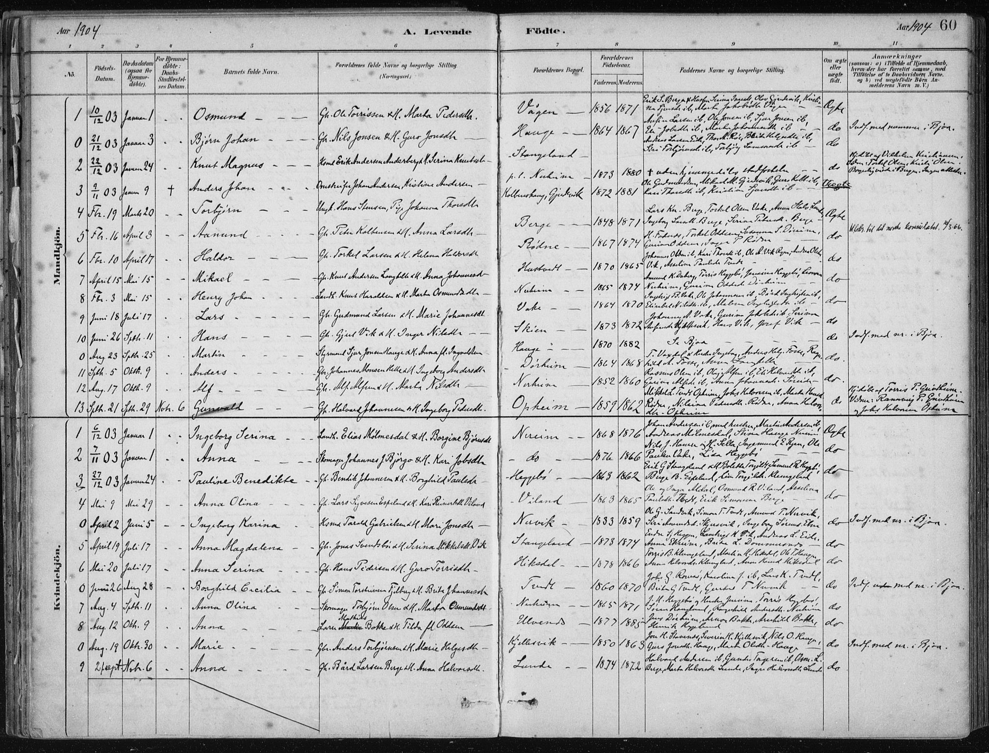 Fjelberg sokneprestembete, SAB/A-75201/H/Haa: Parish register (official) no. D 1, 1879-1918, p. 60