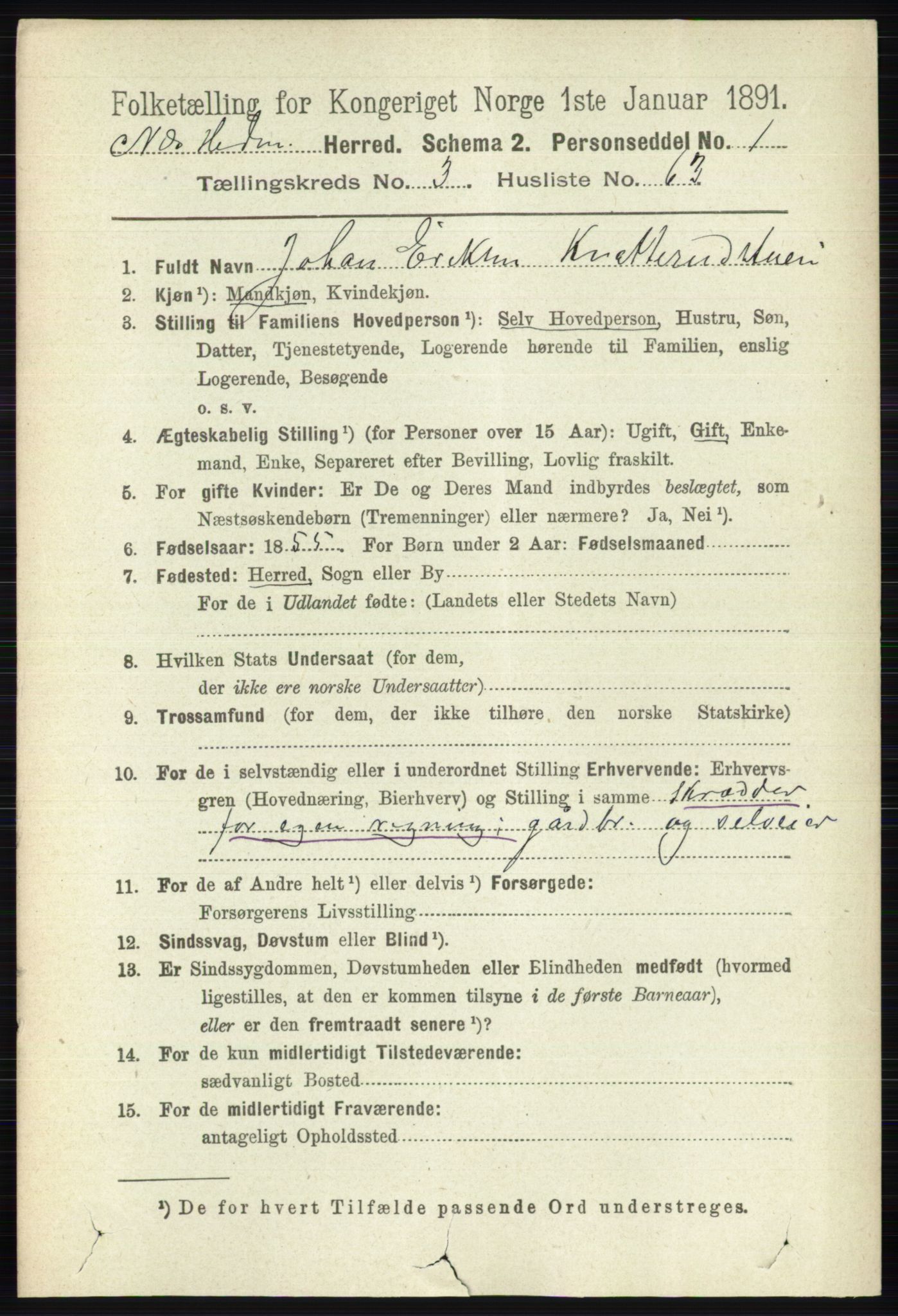 RA, 1891 census for 0411 Nes, 1891, p. 1945