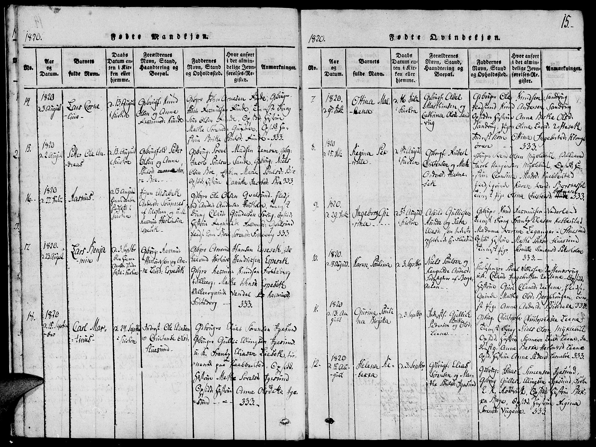 Ministerialprotokoller, klokkerbøker og fødselsregistre - Møre og Romsdal, AV/SAT-A-1454/507/L0069: Parish register (official) no. 507A04, 1816-1841, p. 15