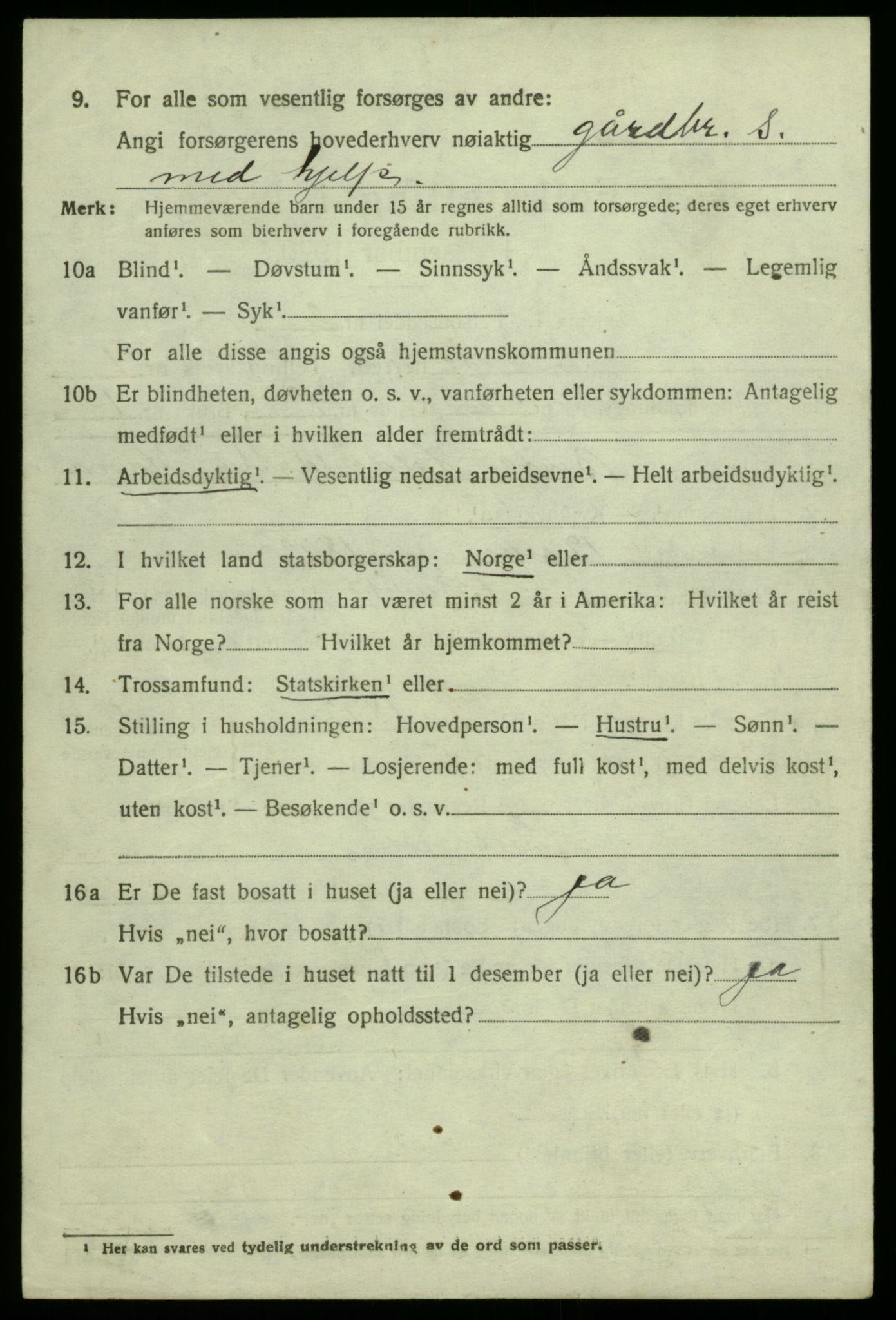 SAB, 1920 census for Bruvik, 1920, p. 1109