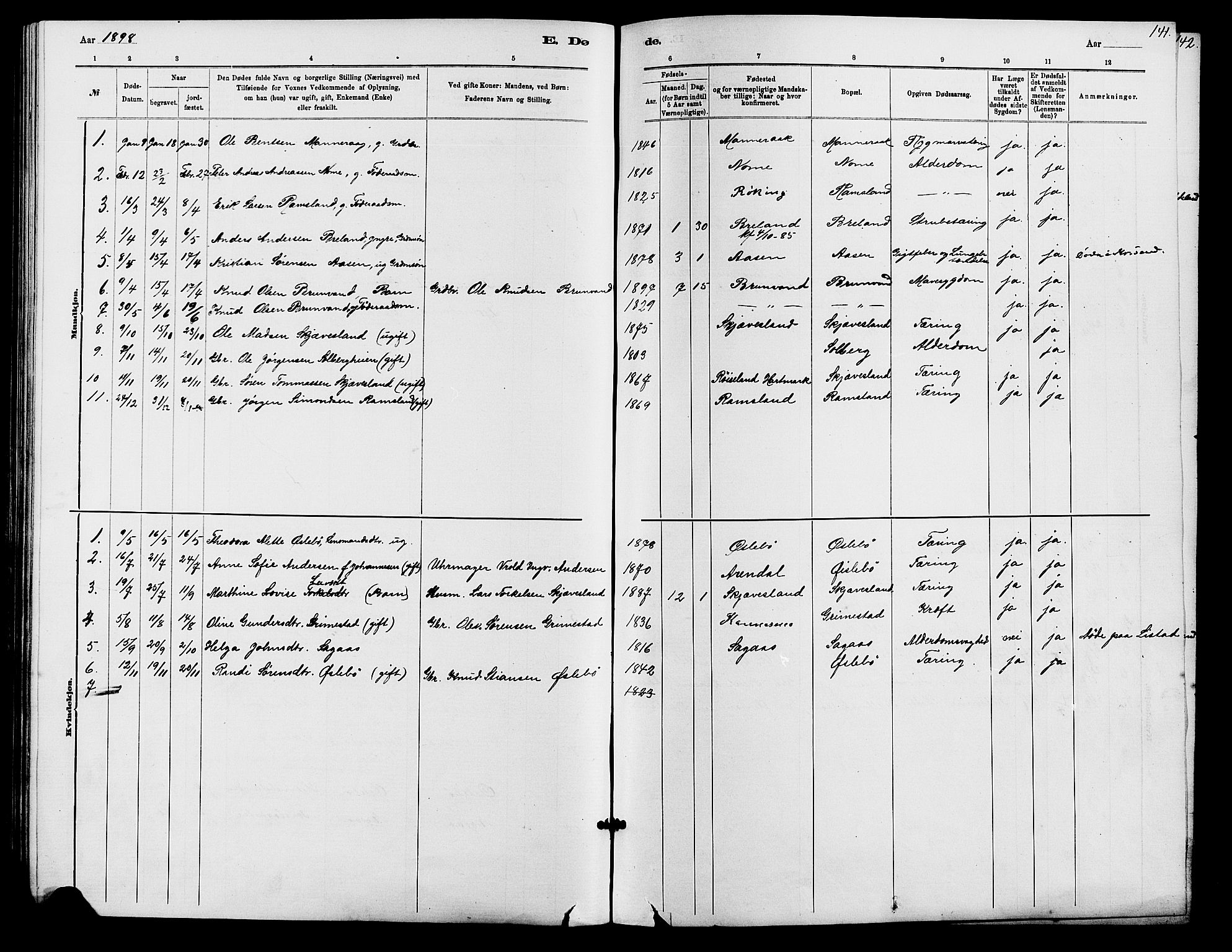 Holum sokneprestkontor, SAK/1111-0022/F/Fb/Fbc/L0003: Parish register (copy) no. B 3, 1882-1908, p. 141