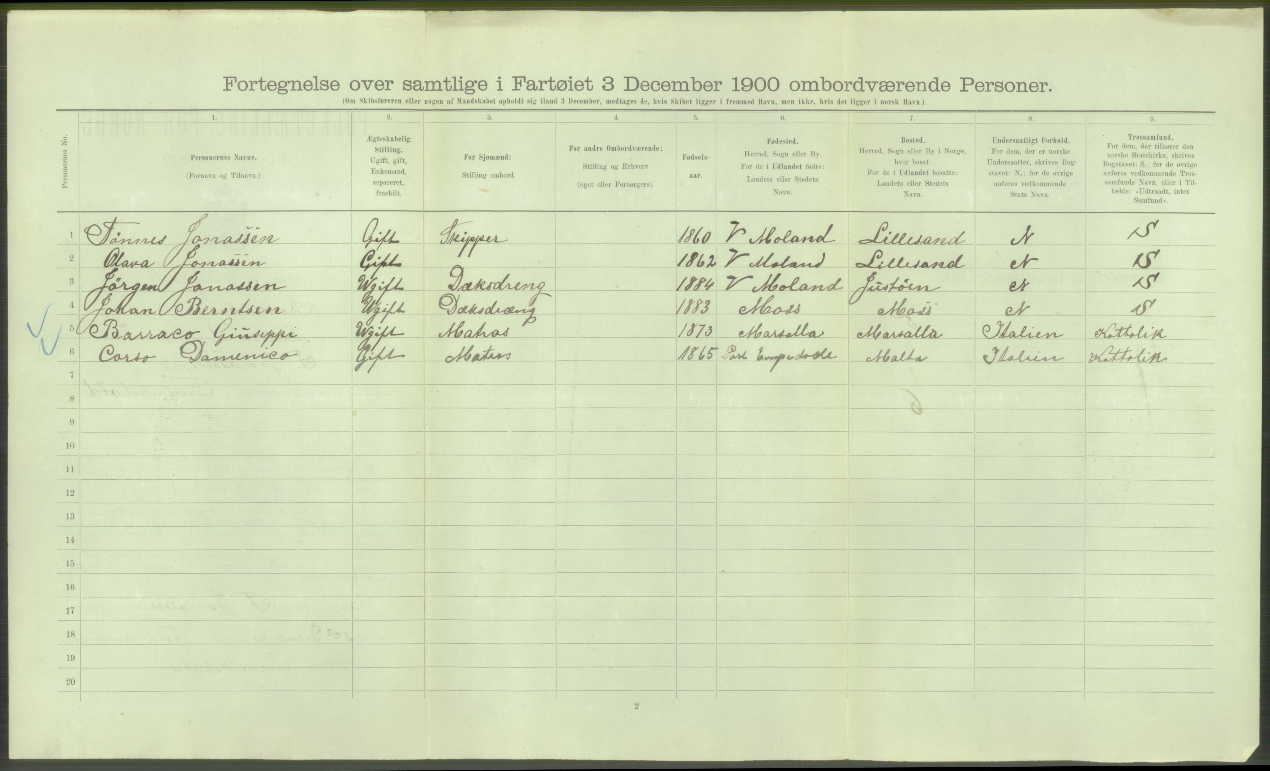 RA, 1900 Census - ship lists from ships in Norwegian harbours, harbours abroad and at sea, 1900, p. 26