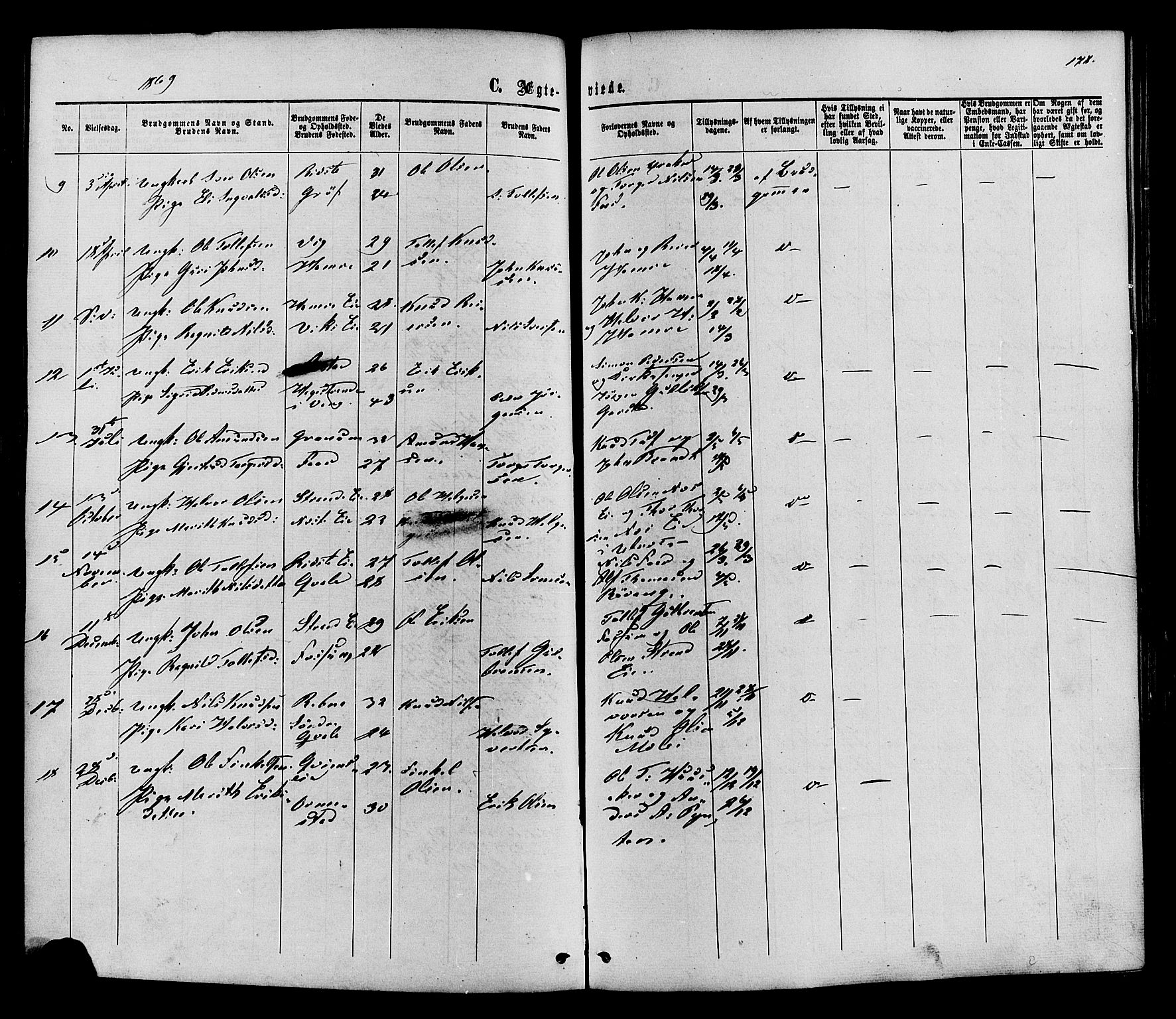 Vestre Slidre prestekontor, SAH/PREST-136/H/Ha/Haa/L0003: Parish register (official) no. 3, 1865-1880, p. 178
