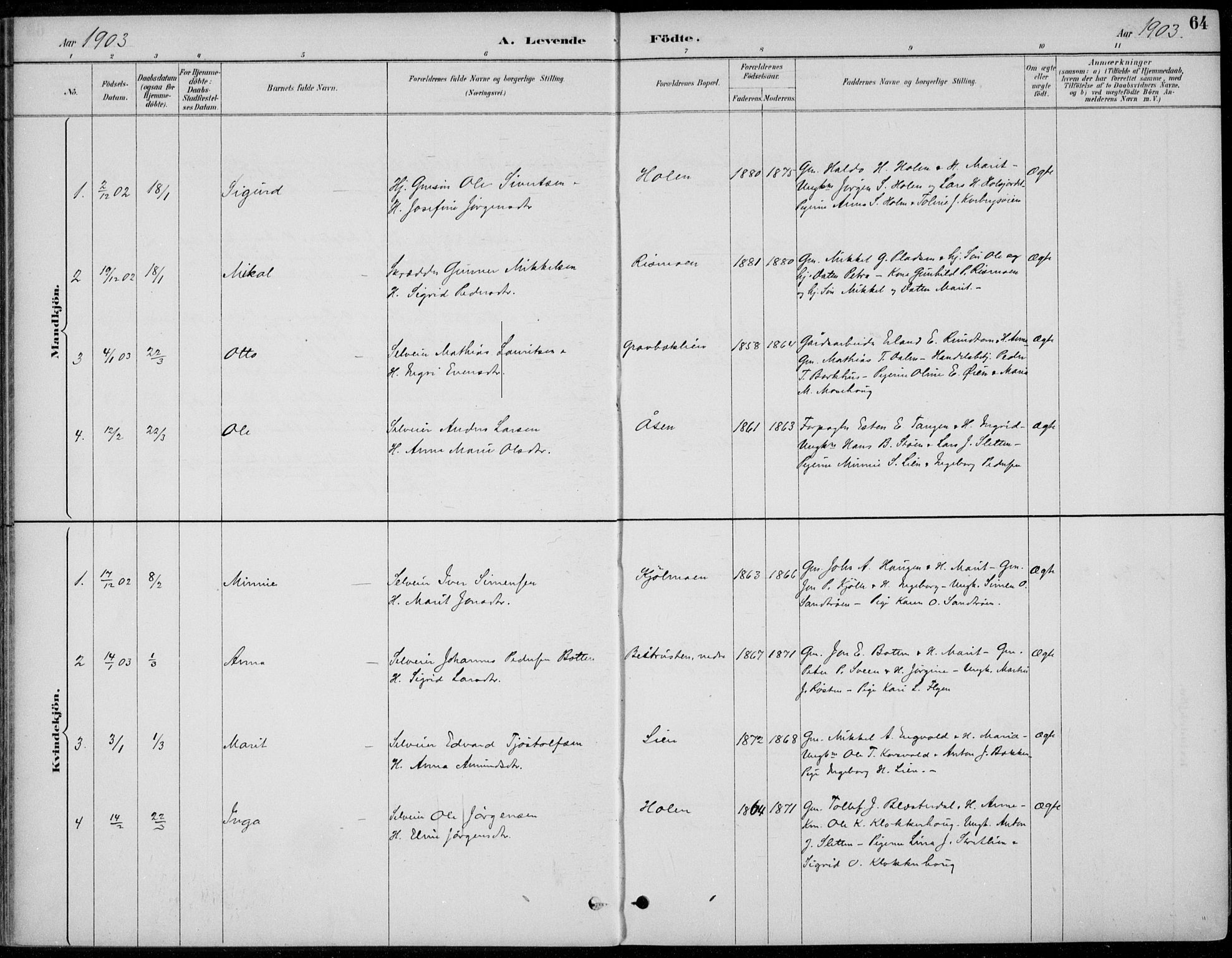 Alvdal prestekontor, SAH/PREST-060/H/Ha/Haa/L0003: Parish register (official) no. 3, 1886-1912, p. 64