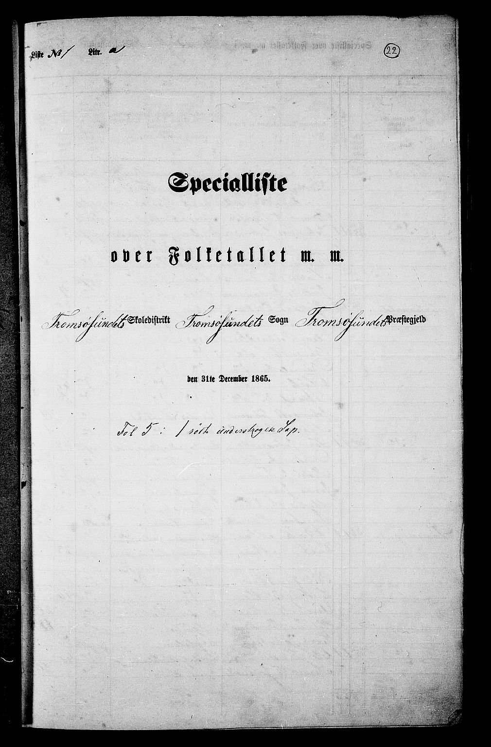 RA, 1865 census for Tromsøysund, 1865, p. 22