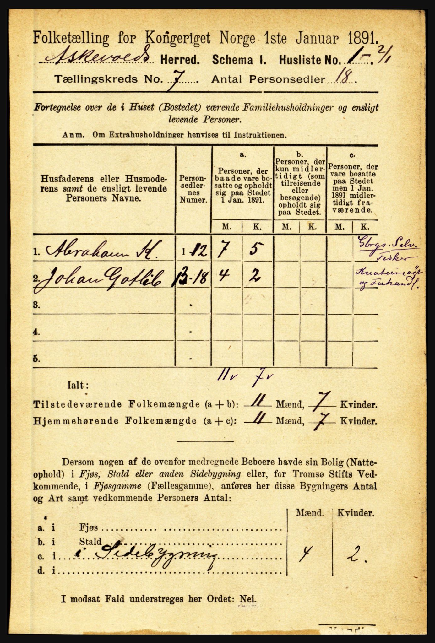 RA, 1891 census for 1428 Askvoll, 1891, p. 1851