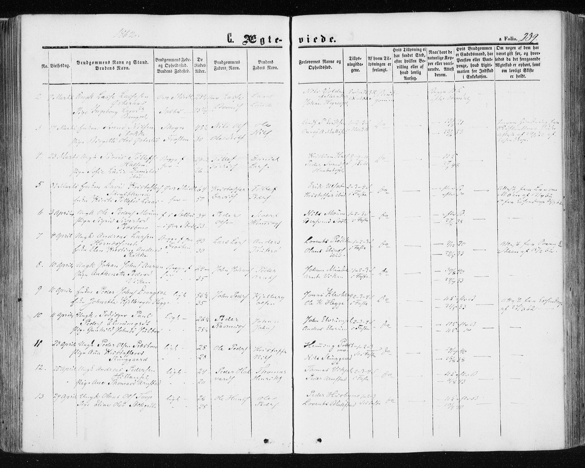 Ministerialprotokoller, klokkerbøker og fødselsregistre - Nord-Trøndelag, SAT/A-1458/709/L0075: Parish register (official) no. 709A15, 1859-1870, p. 239