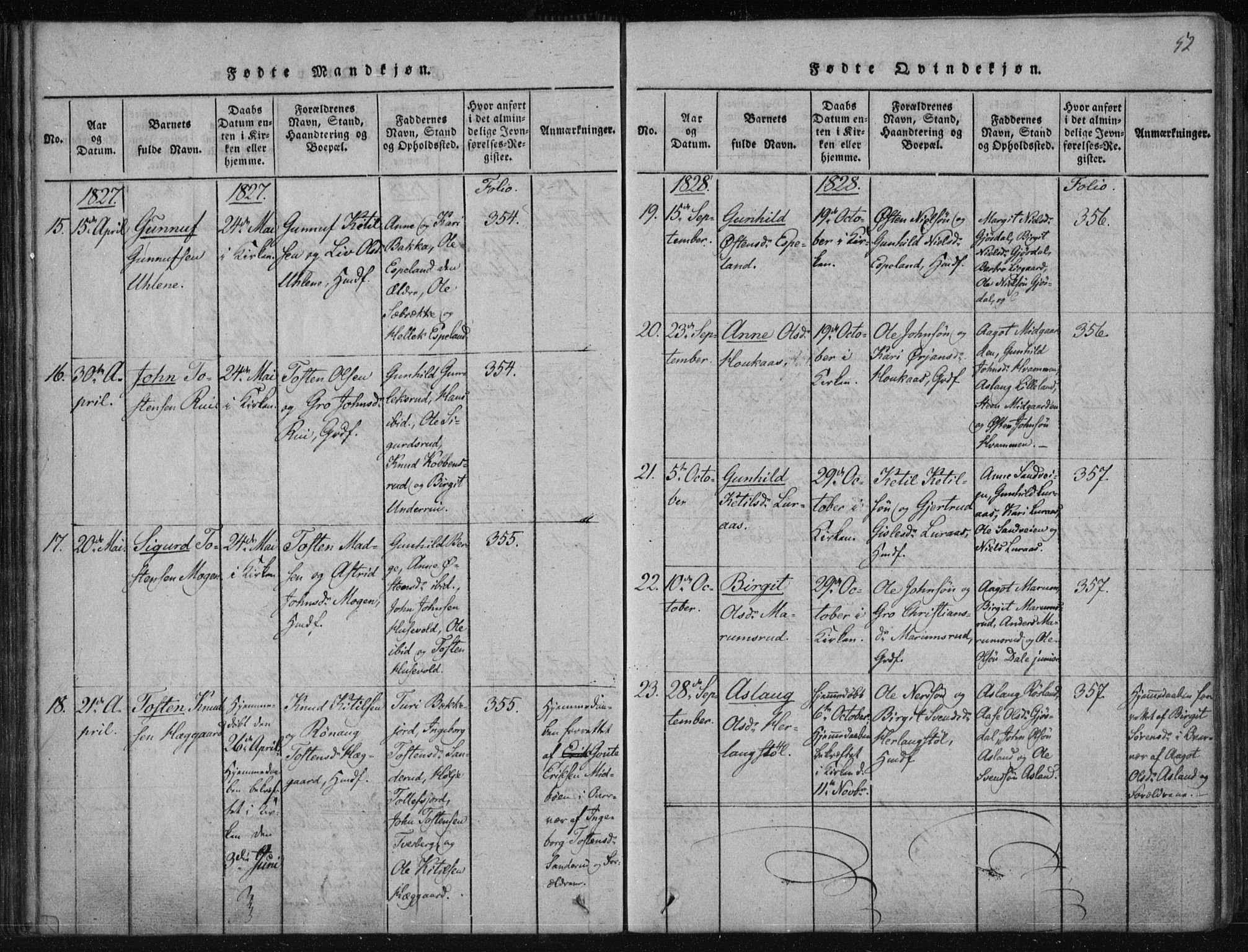 Tinn kirkebøker, AV/SAKO-A-308/F/Fa/L0004: Parish register (official) no. I 4, 1815-1843, p. 51b-52a