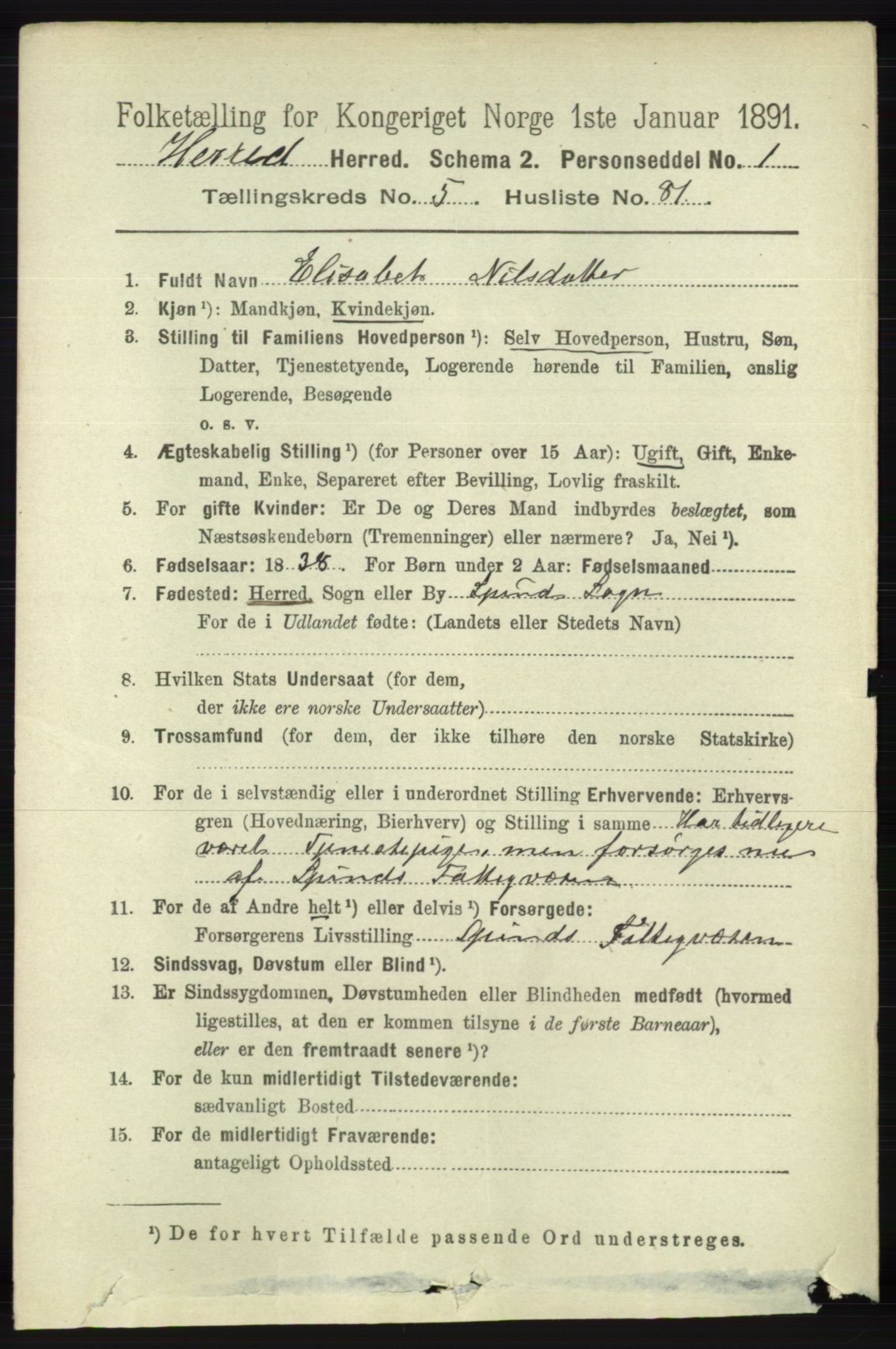 RA, 1891 census for 1039 Herad, 1891, p. 2231