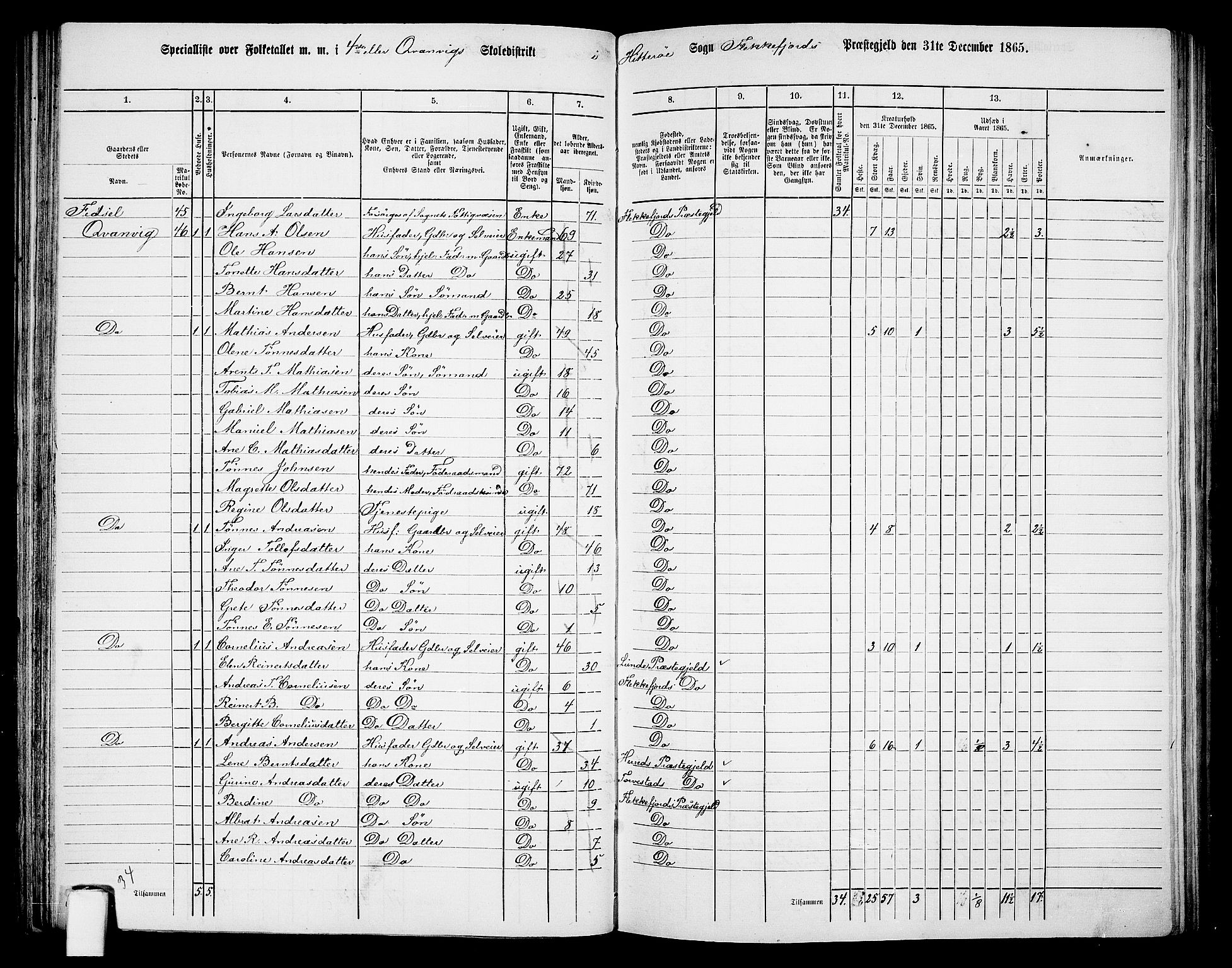 RA, 1865 census for Flekkefjord/Nes og Hidra, 1865, p. 71