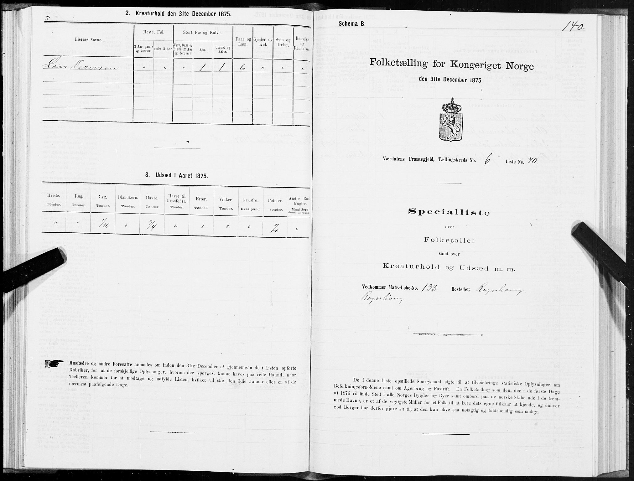 SAT, 1875 census for 1721P Verdal, 1875, p. 4140