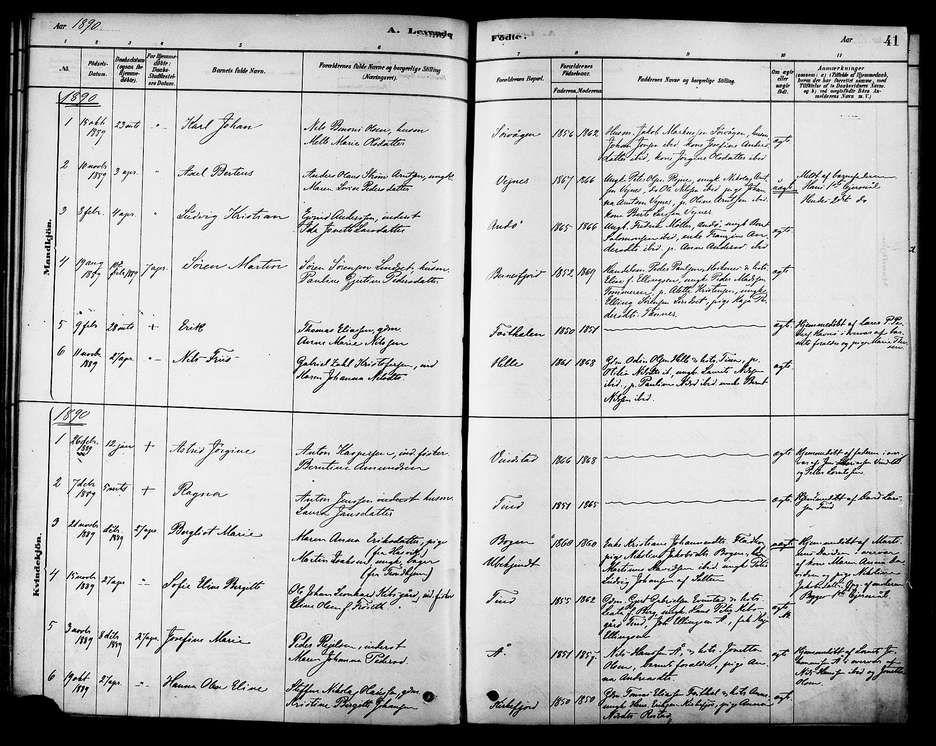 Ministerialprotokoller, klokkerbøker og fødselsregistre - Nordland, SAT/A-1459/886/L1219: Parish register (official) no. 886A01, 1878-1892, p. 41