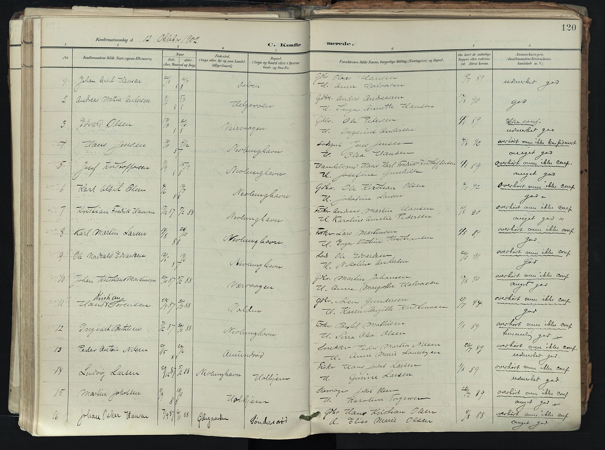 Brunlanes kirkebøker, SAKO/A-342/F/Fb/L0003: Parish register (official) no. II 3, 1900-1922, p. 120