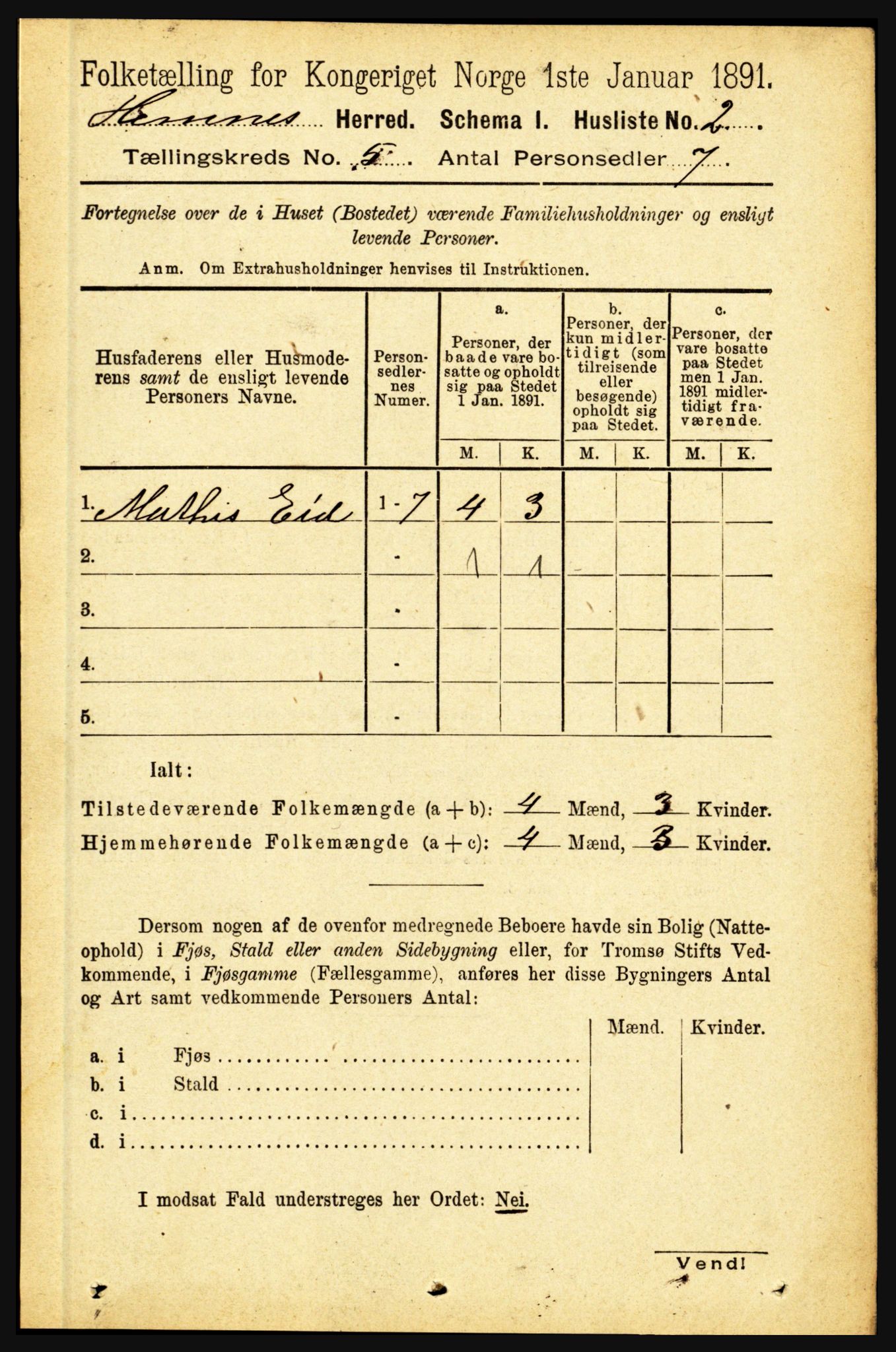 RA, 1891 census for 1832 Hemnes, 1891, p. 2496