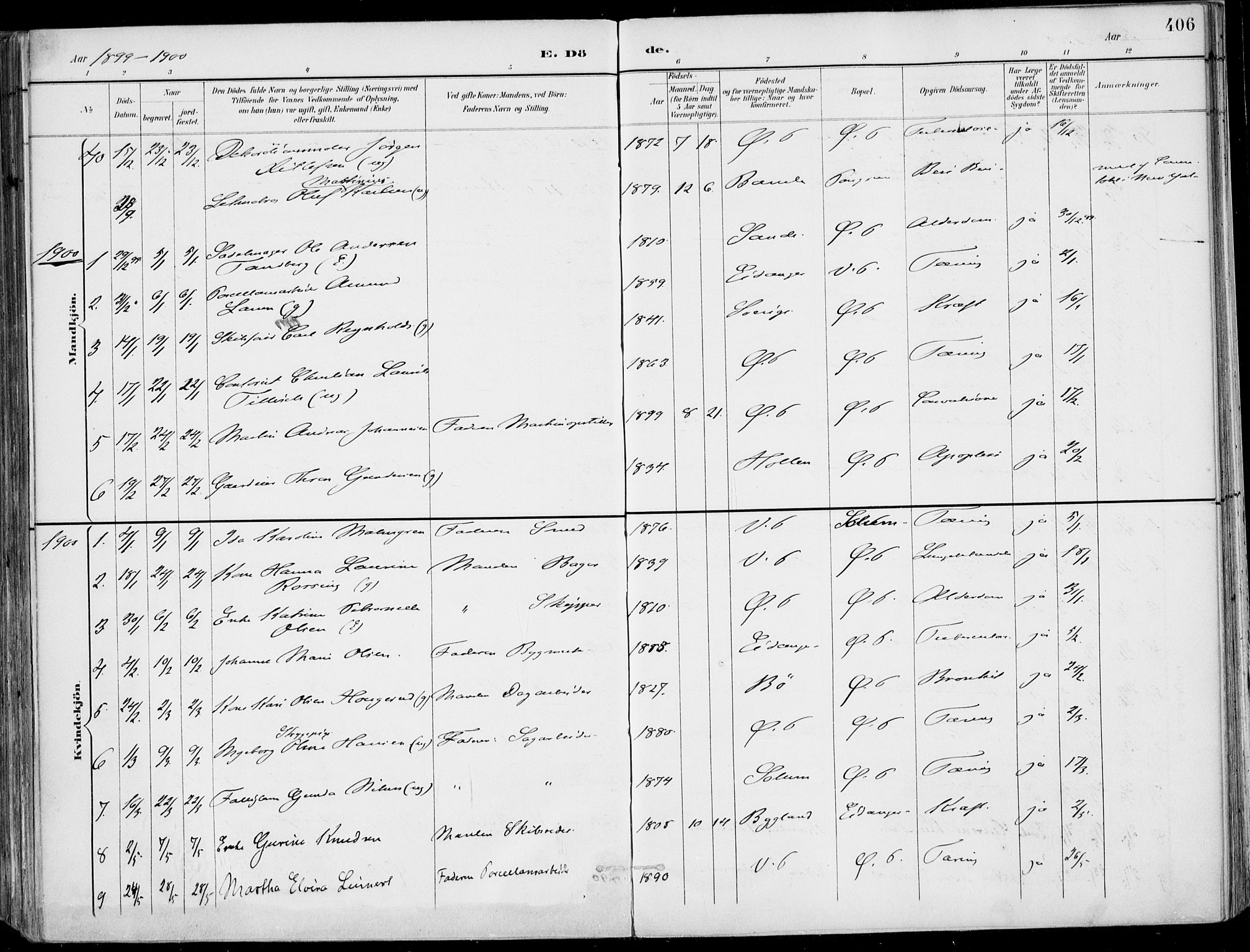 Porsgrunn kirkebøker , AV/SAKO-A-104/F/Fa/L0011: Parish register (official) no. 11, 1895-1919, p. 406