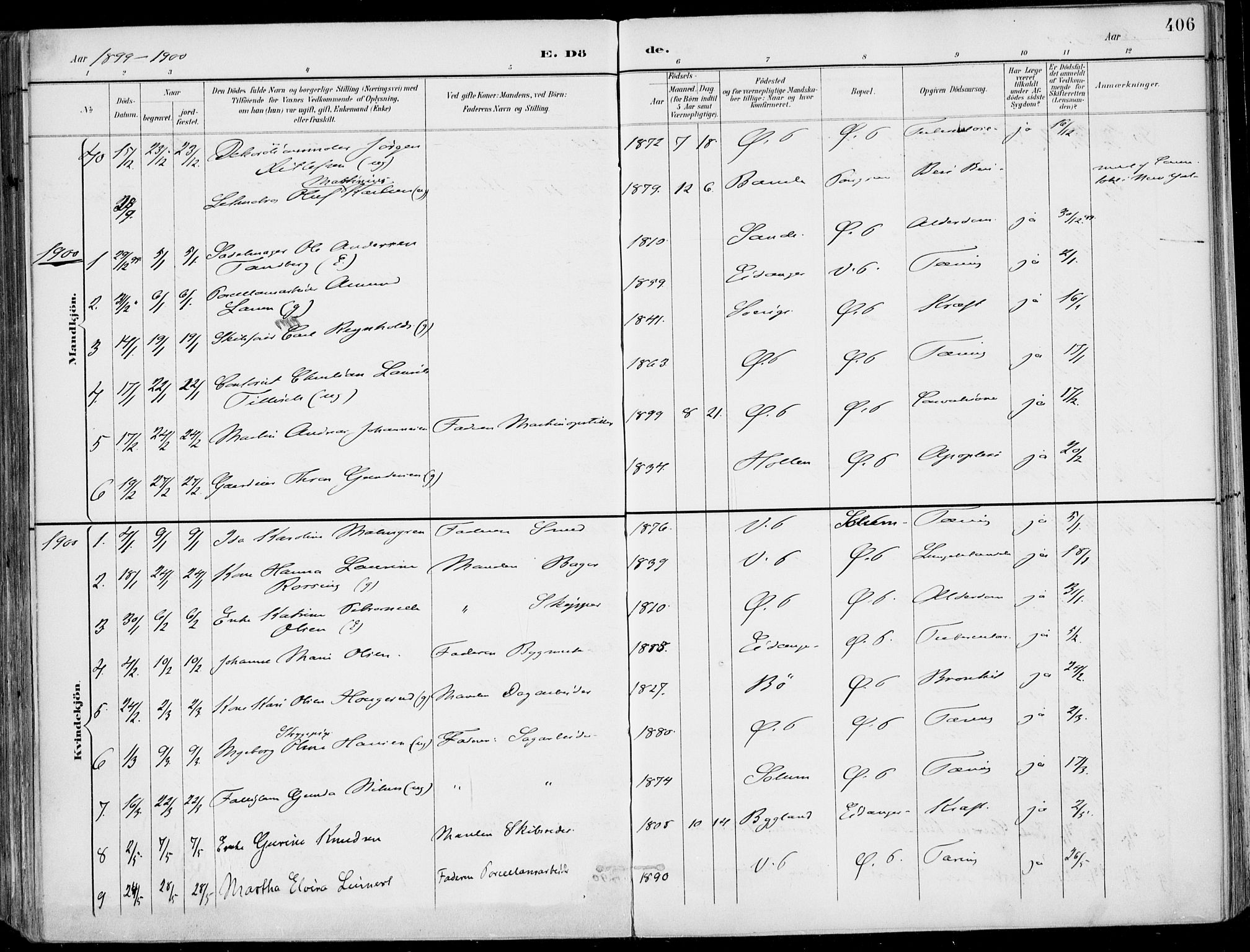 Porsgrunn kirkebøker , SAKO/A-104/F/Fa/L0011: Parish register (official) no. 11, 1895-1919, p. 406