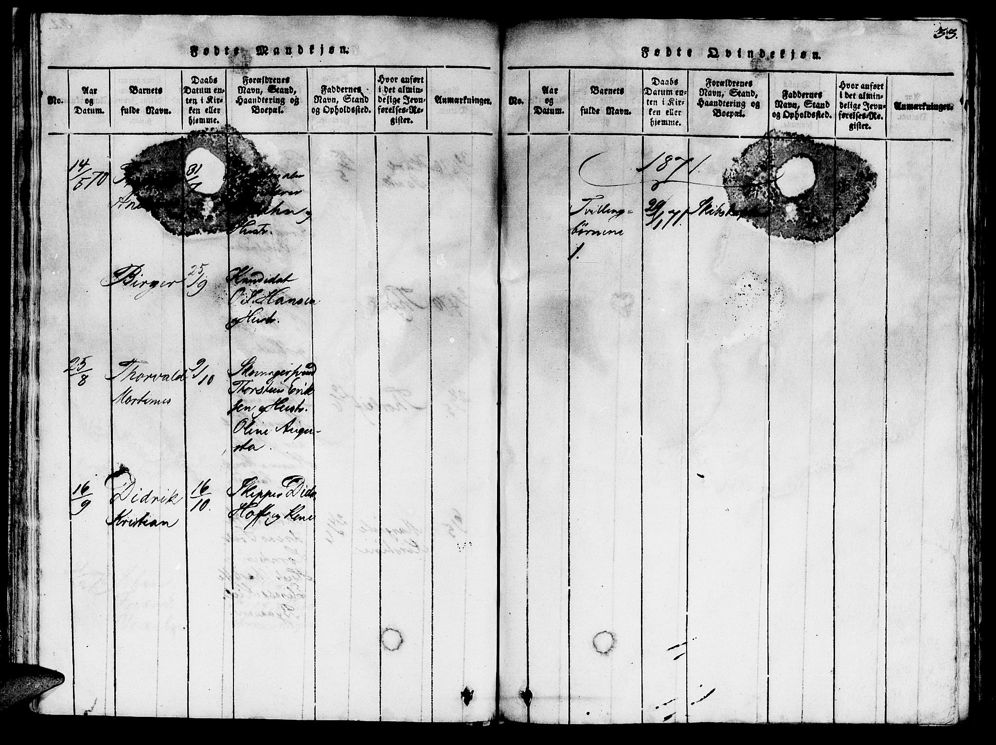 Ministerialprotokoller, klokkerbøker og fødselsregistre - Sør-Trøndelag, SAT/A-1456/623/L0478: Parish register (copy) no. 623C01, 1815-1873, p. 33