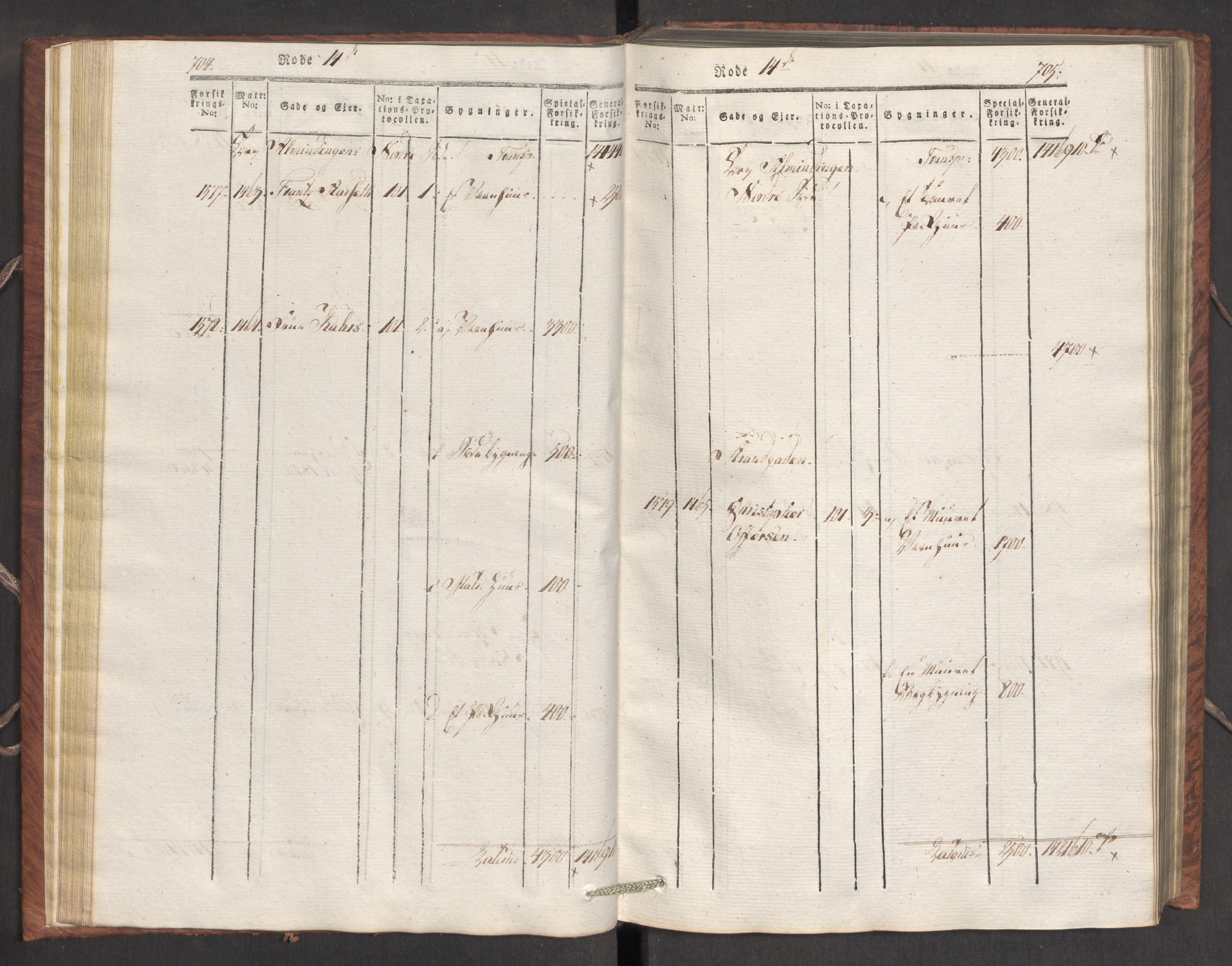 Kommersekollegiet, Brannforsikringskontoret 1767-1814, AV/RA-EA-5458/F/Fa/L0007/0002: Bergen / Branntakstprotokoll, 1807-1817, p. 704-705