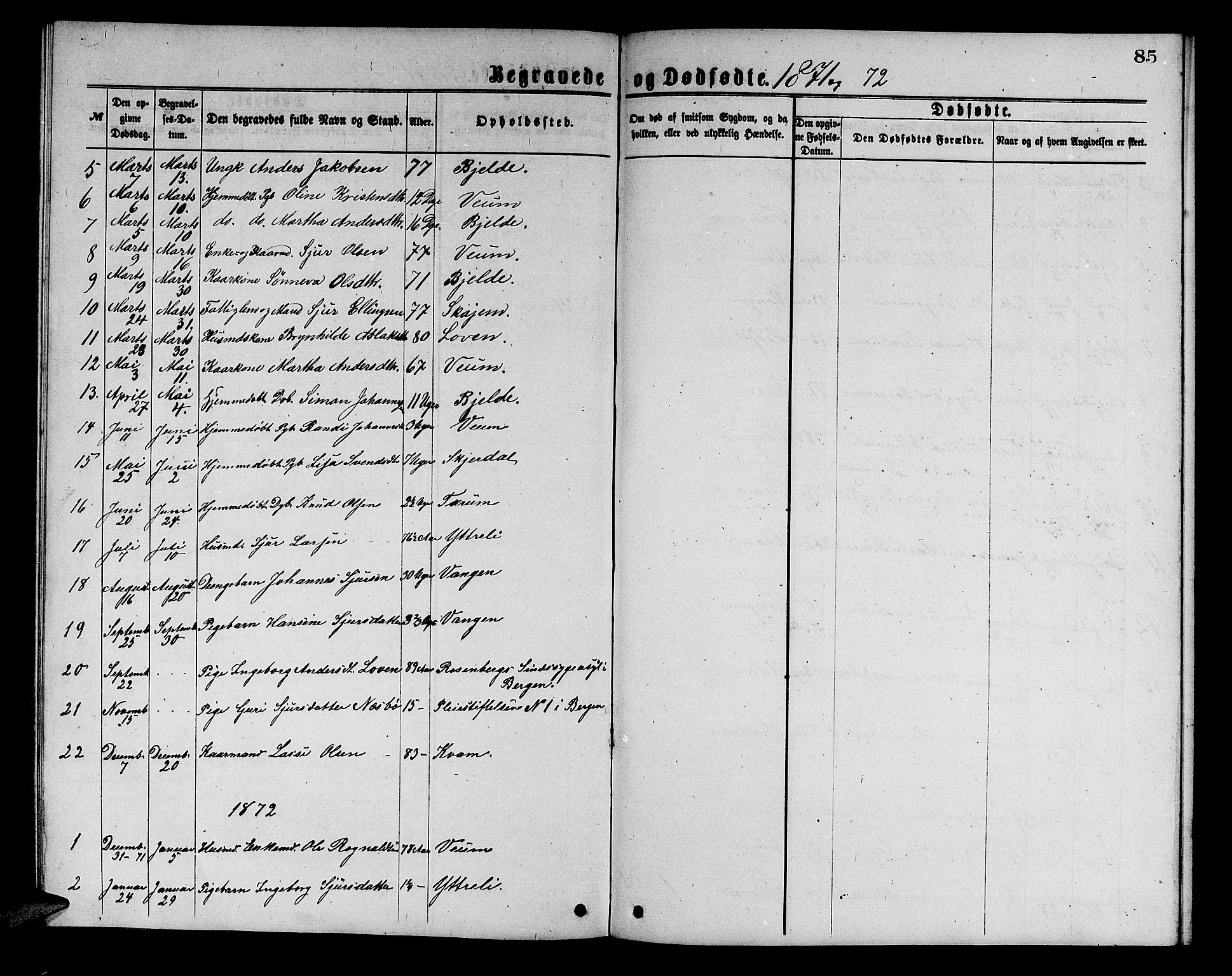 Aurland sokneprestembete, SAB/A-99937/H/Hb/Hba/L0001: Parish register (copy) no. A 1, 1868-1881, p. 85