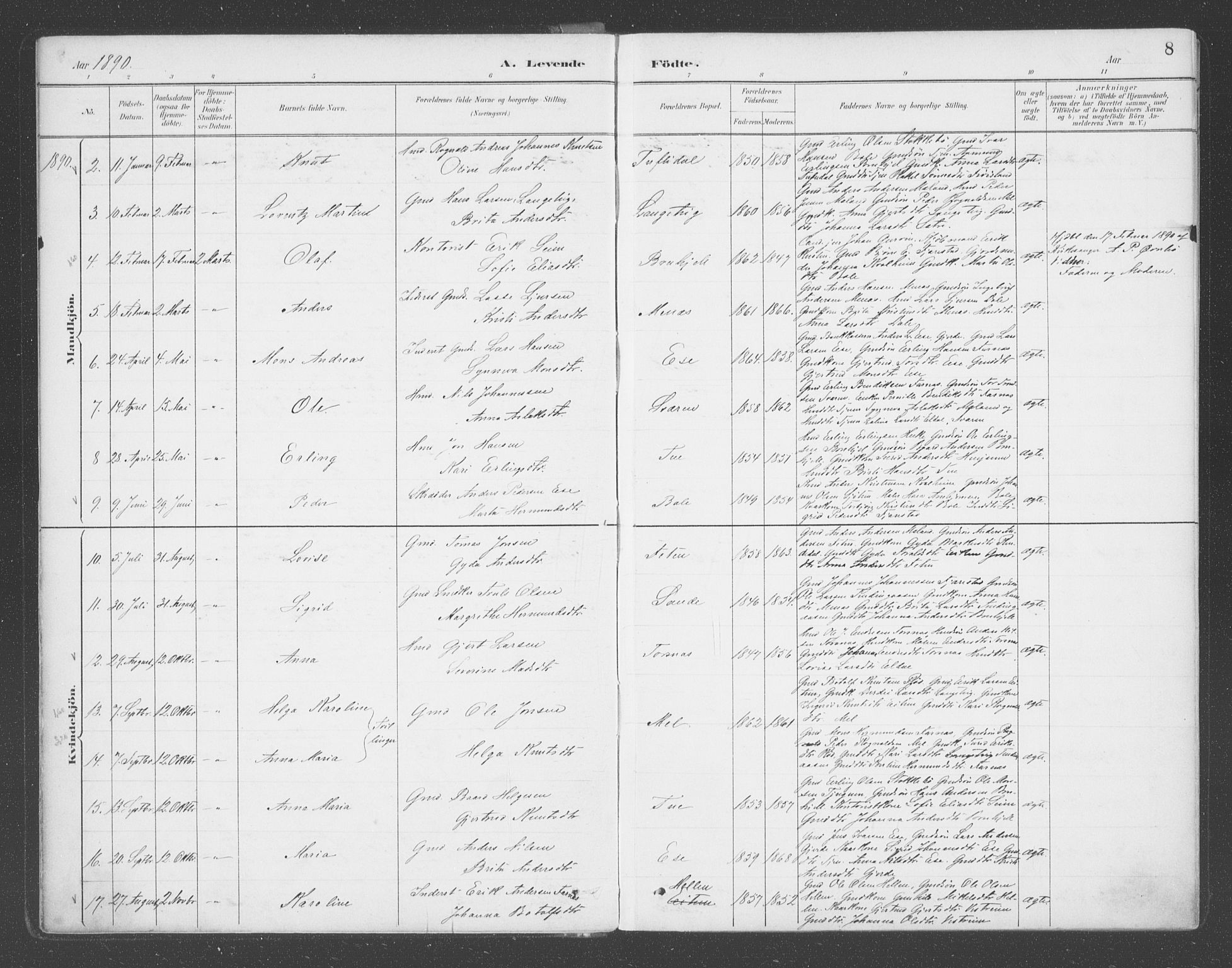 Balestrand sokneprestembete, AV/SAB-A-79601/H/Haa/Haab/L0001: Parish register (official) no. B  1, 1889-1910, p. 8